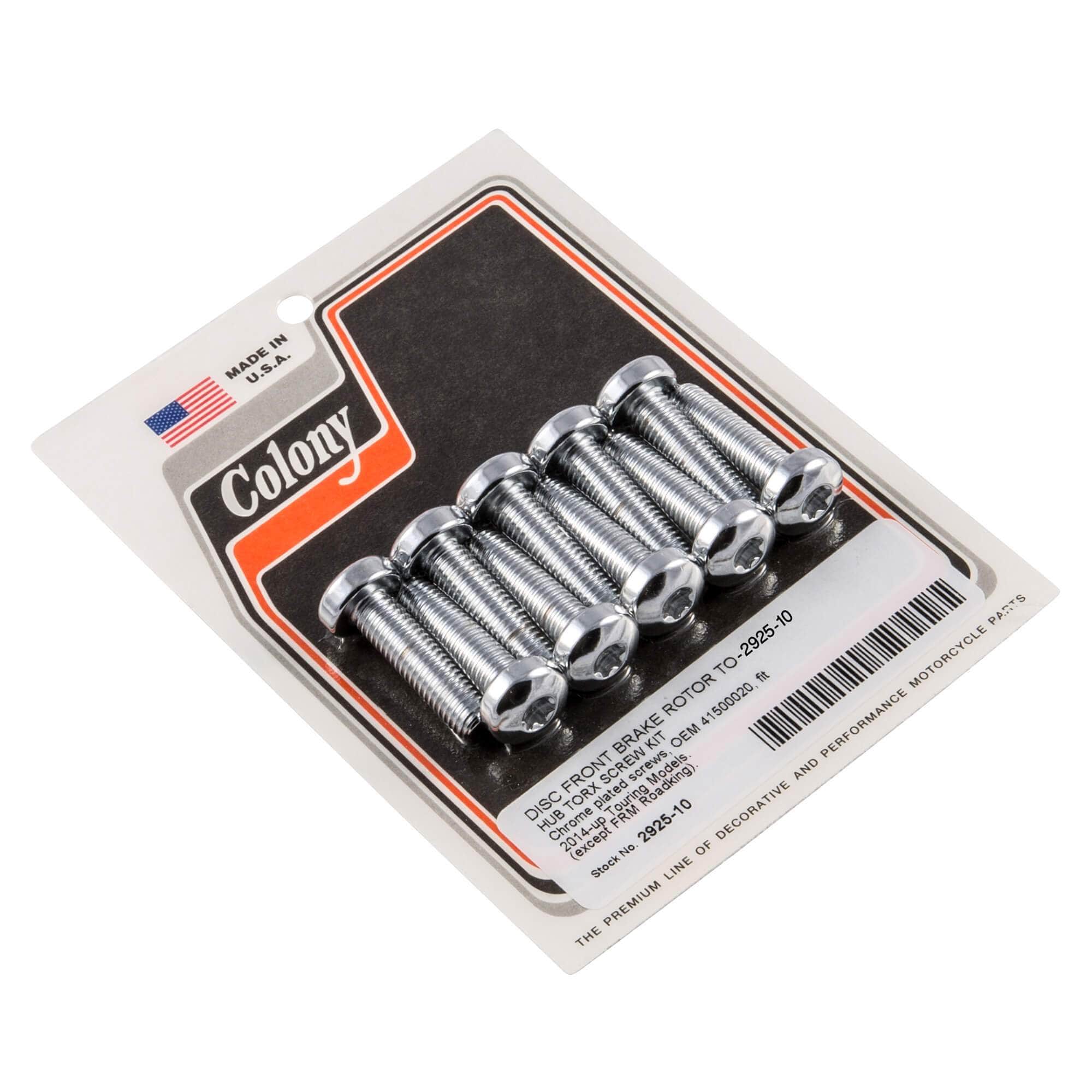 #2925-10 Disc Front Brake Rotor Torx Screw Kit 2014-Up Harley-Davidson Touring Models - Chrome Plated