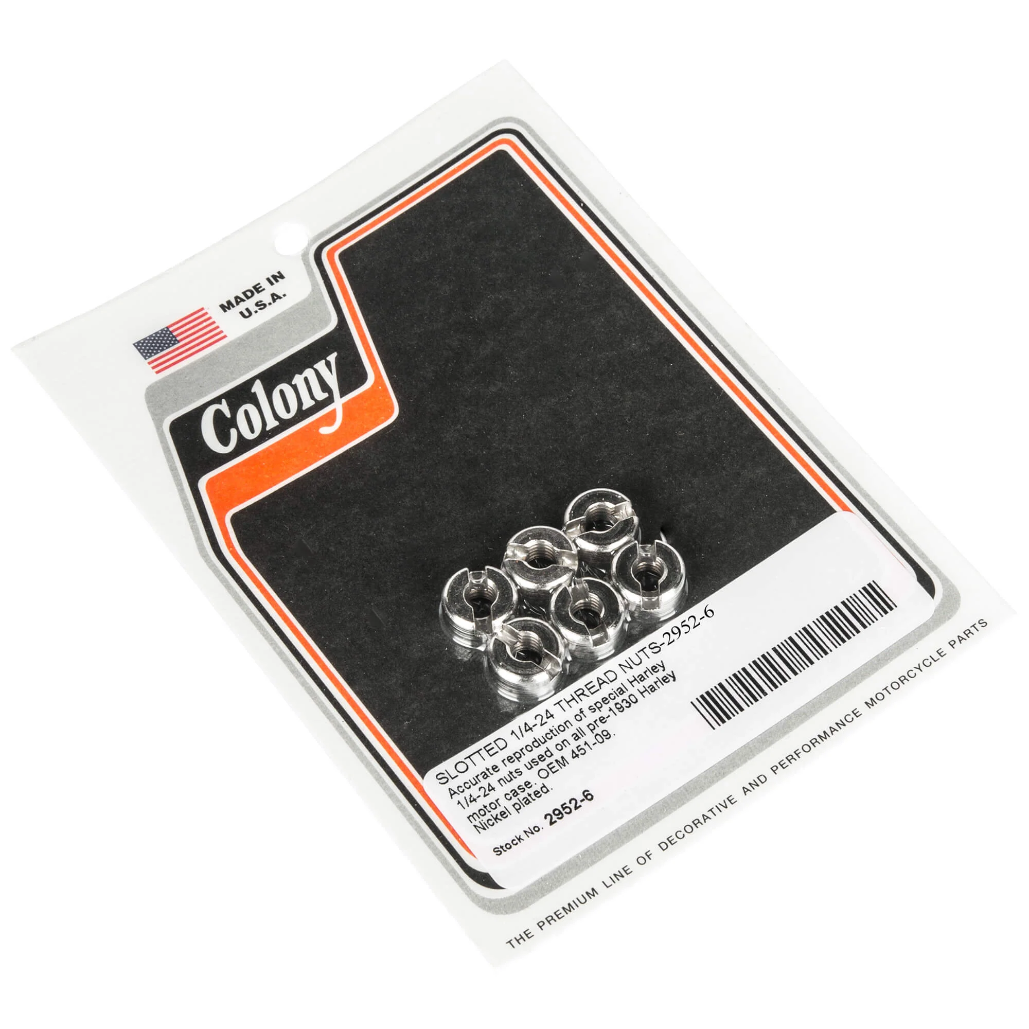 #2952-6 Slotted 1/4-24 thread Nuts Pre-1930 Harley-Davidson Motor Case OEM #451-09 - Nickel Palted