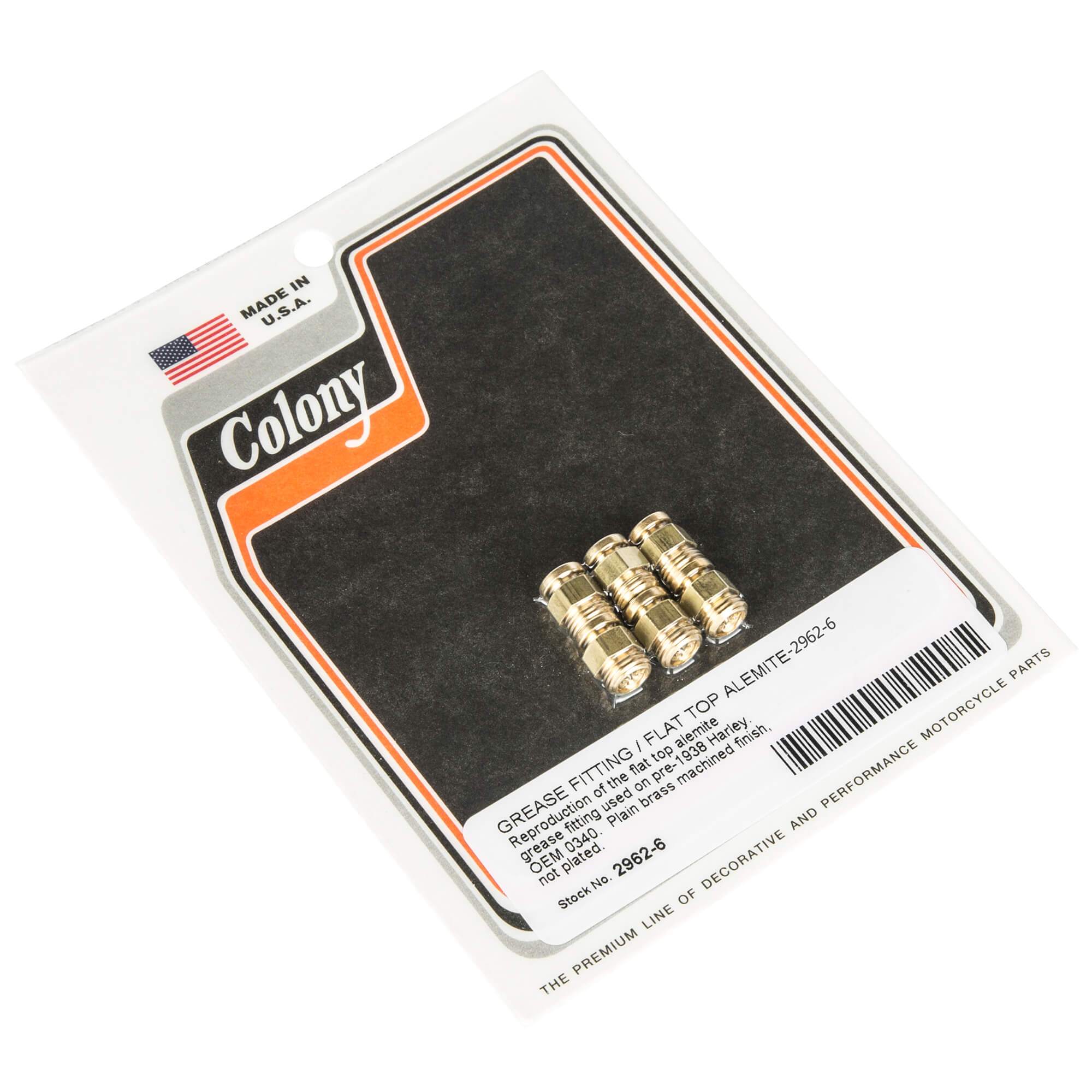 #2962-6 Flat Top Brass Grease Fitting Alemite Pre-1938 Harley-Davidson - 3 Pack