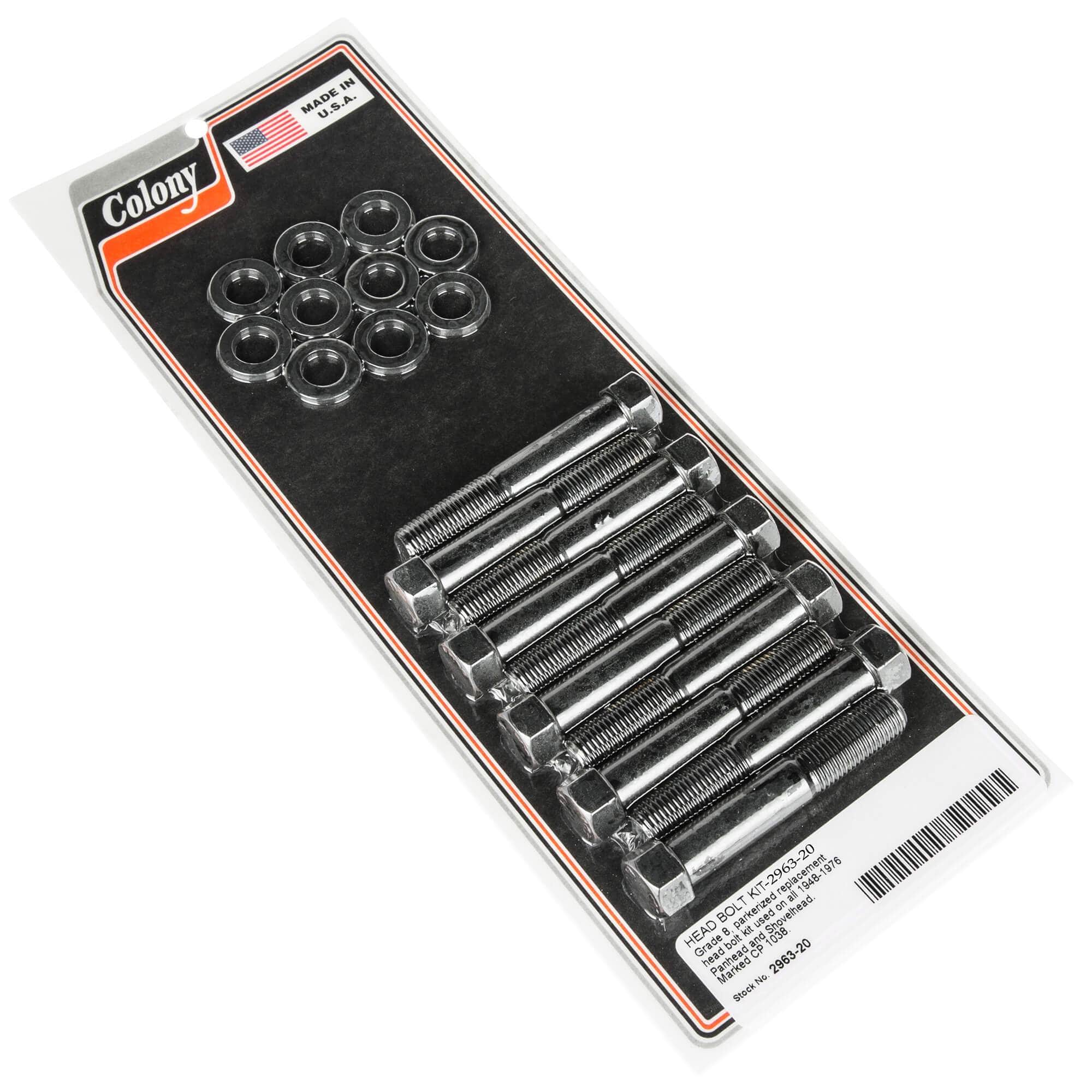 #2963-20 Grade 8 CP 1038 Head Bolt Kit 1948-1976 Harley-Davidson Pangead/Shovelhead - Parkerized