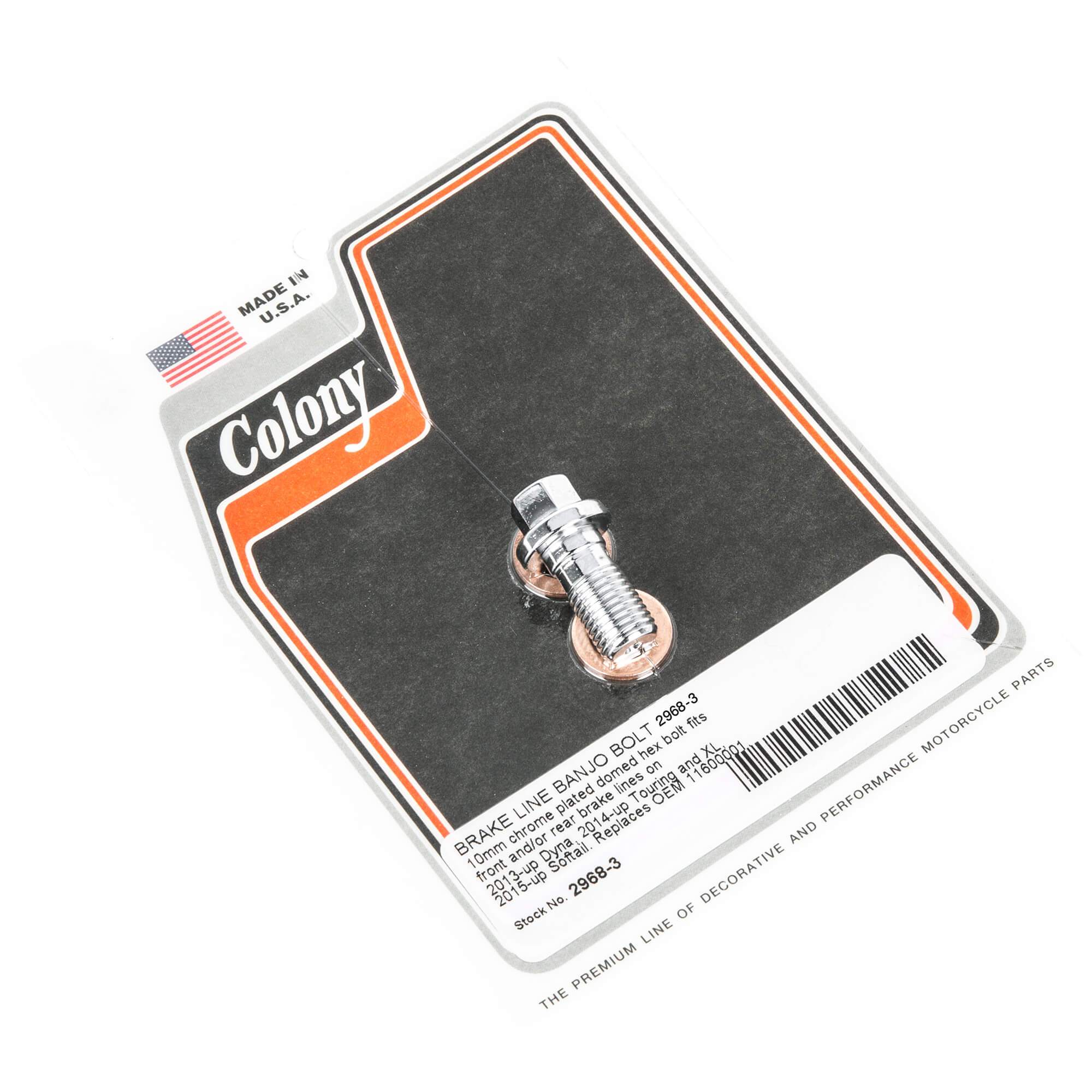 #2968-3 Hex Brake Banjo Bolt 10mm 2013-Up Harley-Davidson Dyna 2014-up Touring /XL 2015-Up Softail - Chrome Plated - Image 2