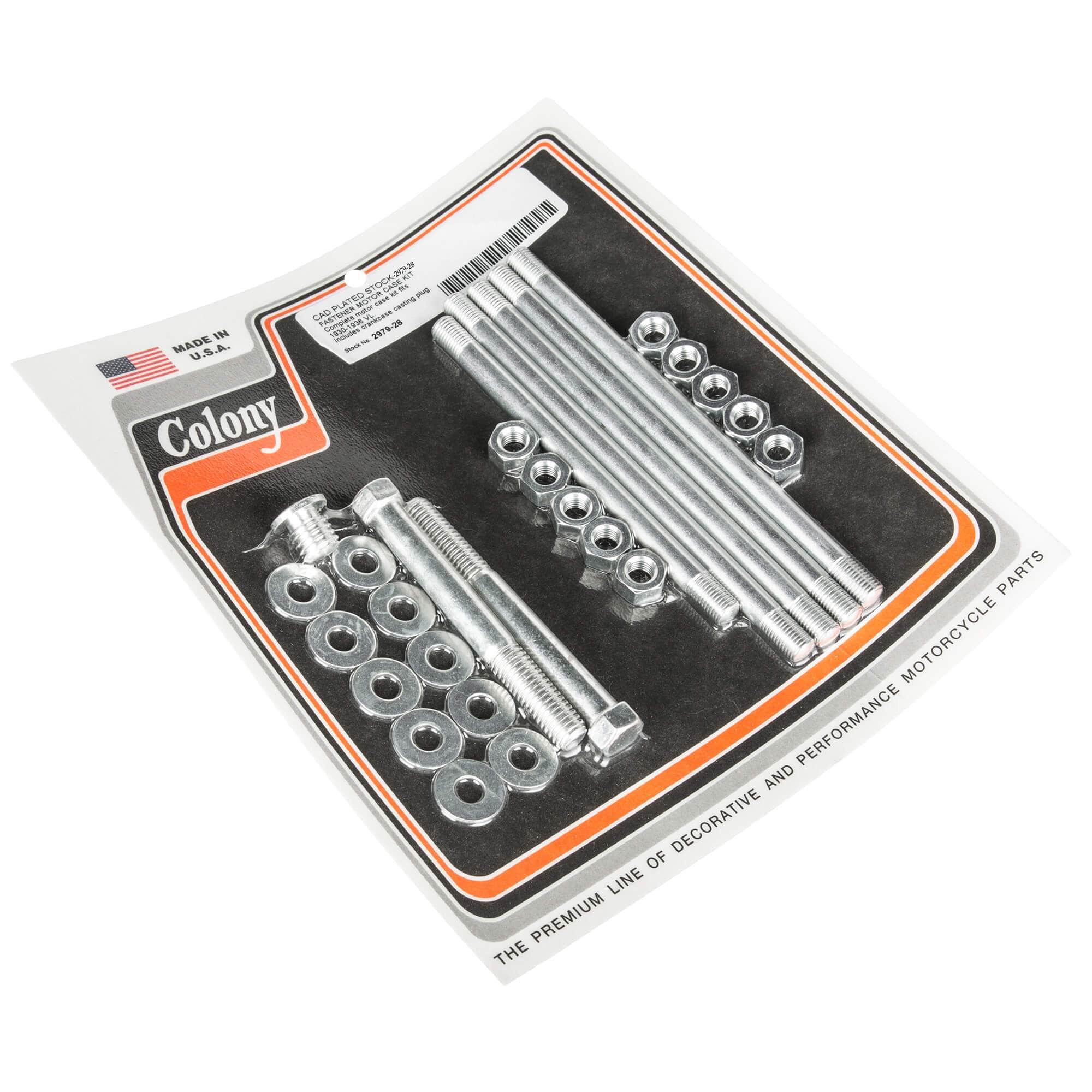 #2979-28 Stock Fastener Motor Case Kit 1930-1936 Harley-Davidson VL - CAD Plated