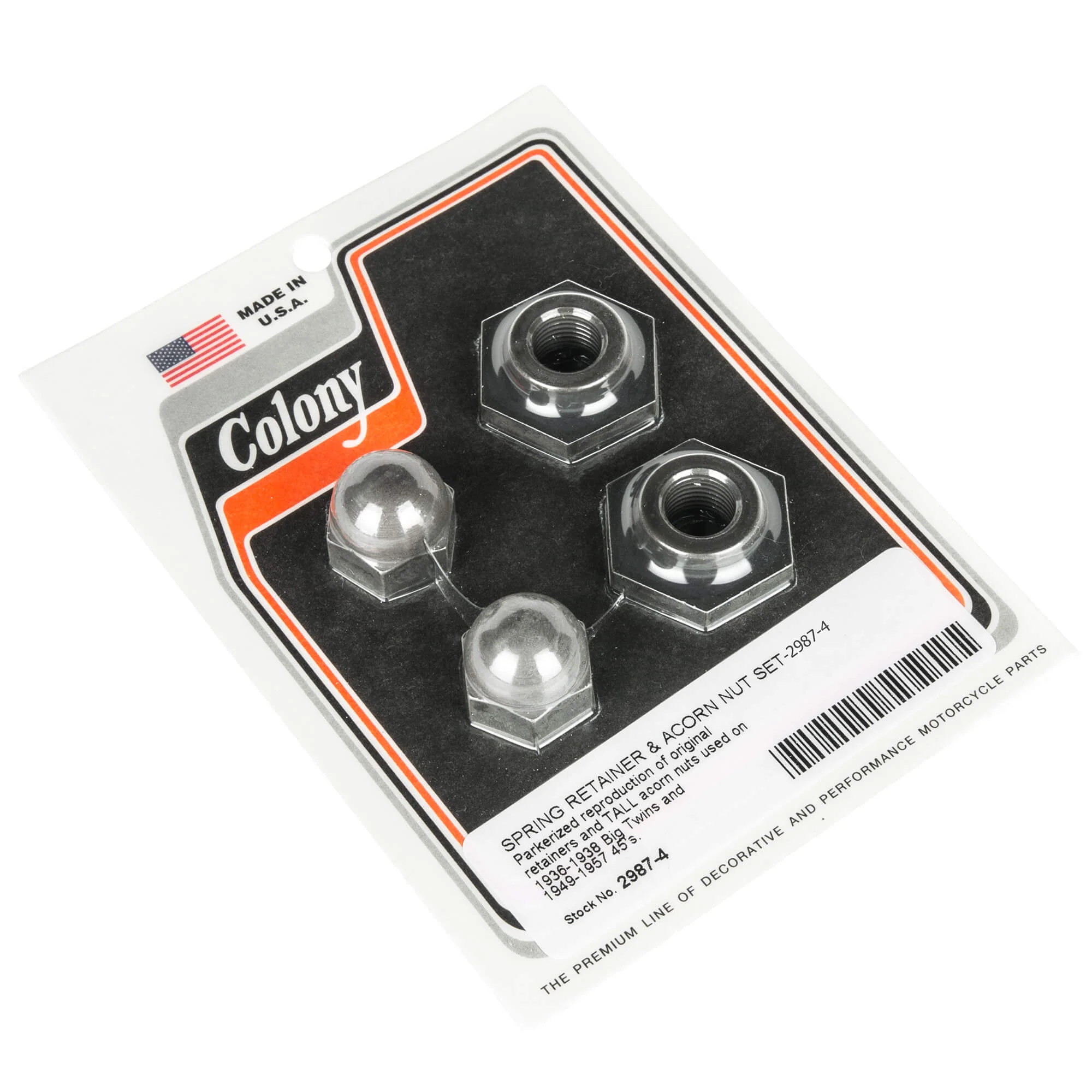 #2987-4 Spring Retainer Acorn Nut Set 1936-1938 Harley-Davidson Big Twin 1949-1957 45s - Parkerized