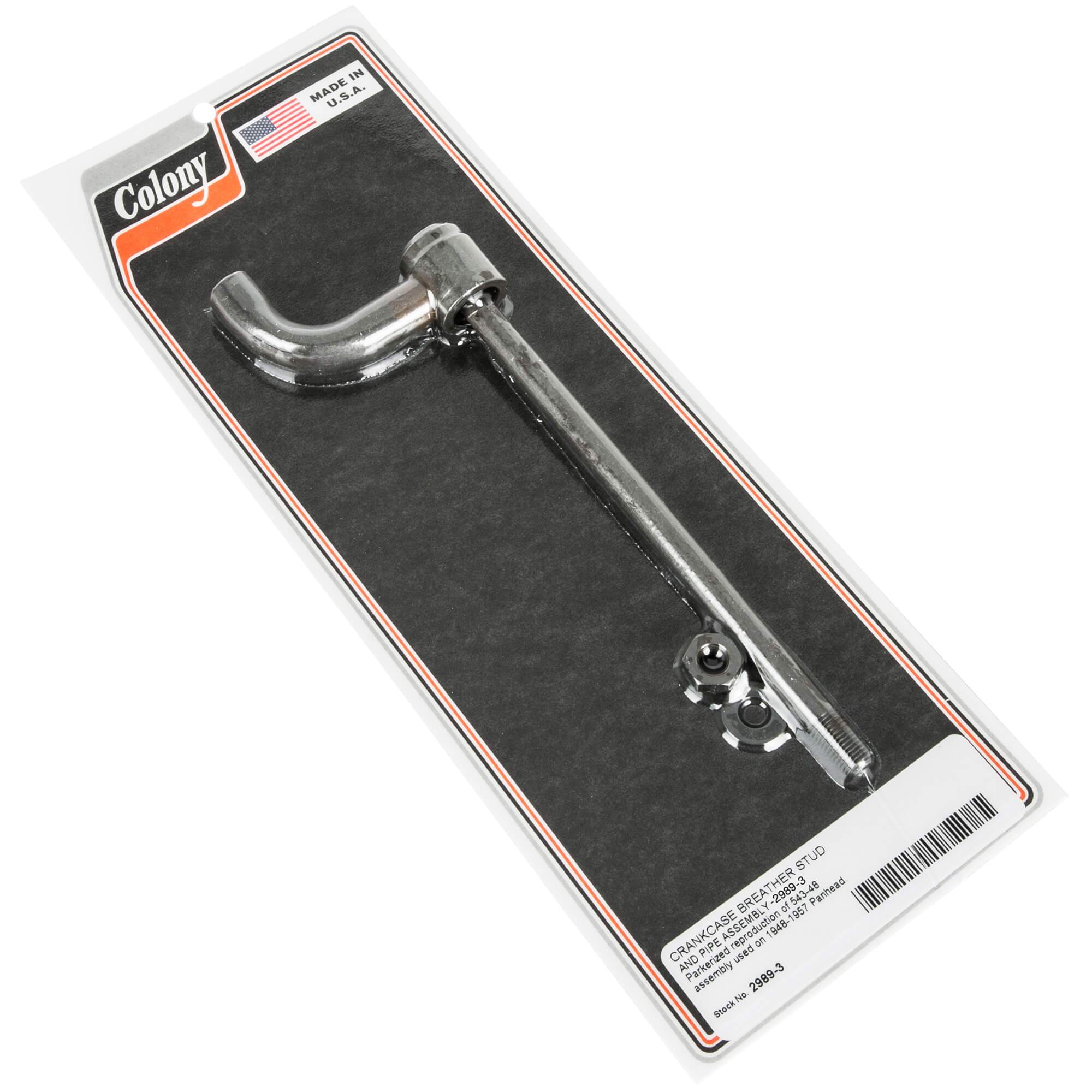 #2989-3 Crankcase Breather Stud Pipe Assembly 1948-1957 Harley-Davidson Panhead - Parkerized - Image 2