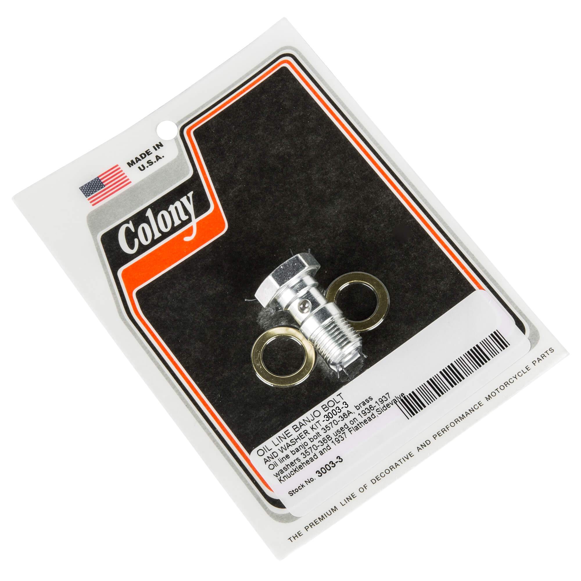 #3003-3 Oil Line Banjo Bolt and Washer Kit 1936-1937 Harley-Davidson Knucklehead 1937 Flathead/Sidevalve