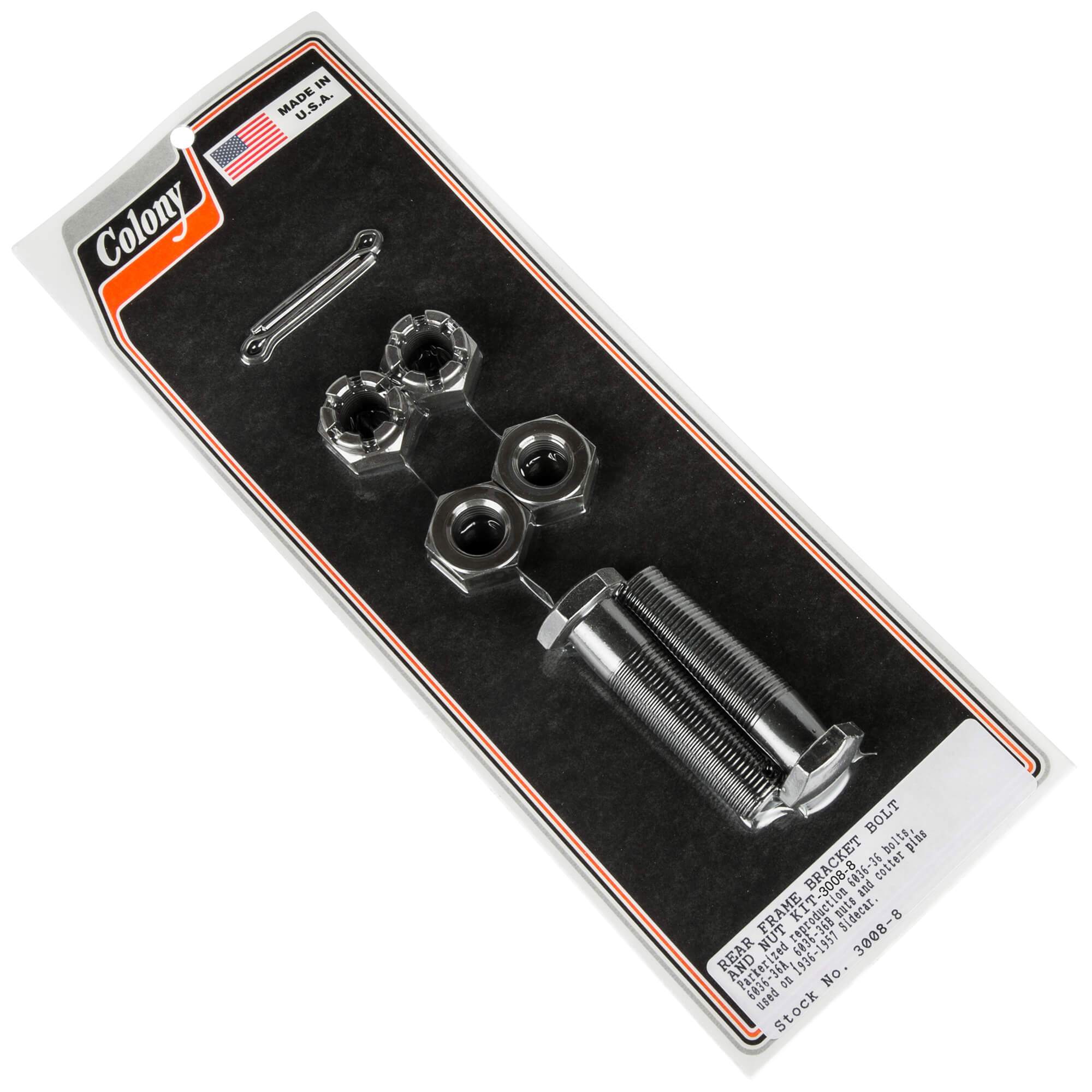 #3008-8 Rear Frame Bracket Bolt Nut Kit 1936-1957 Harley-Davidson Sidecar - Parkerized