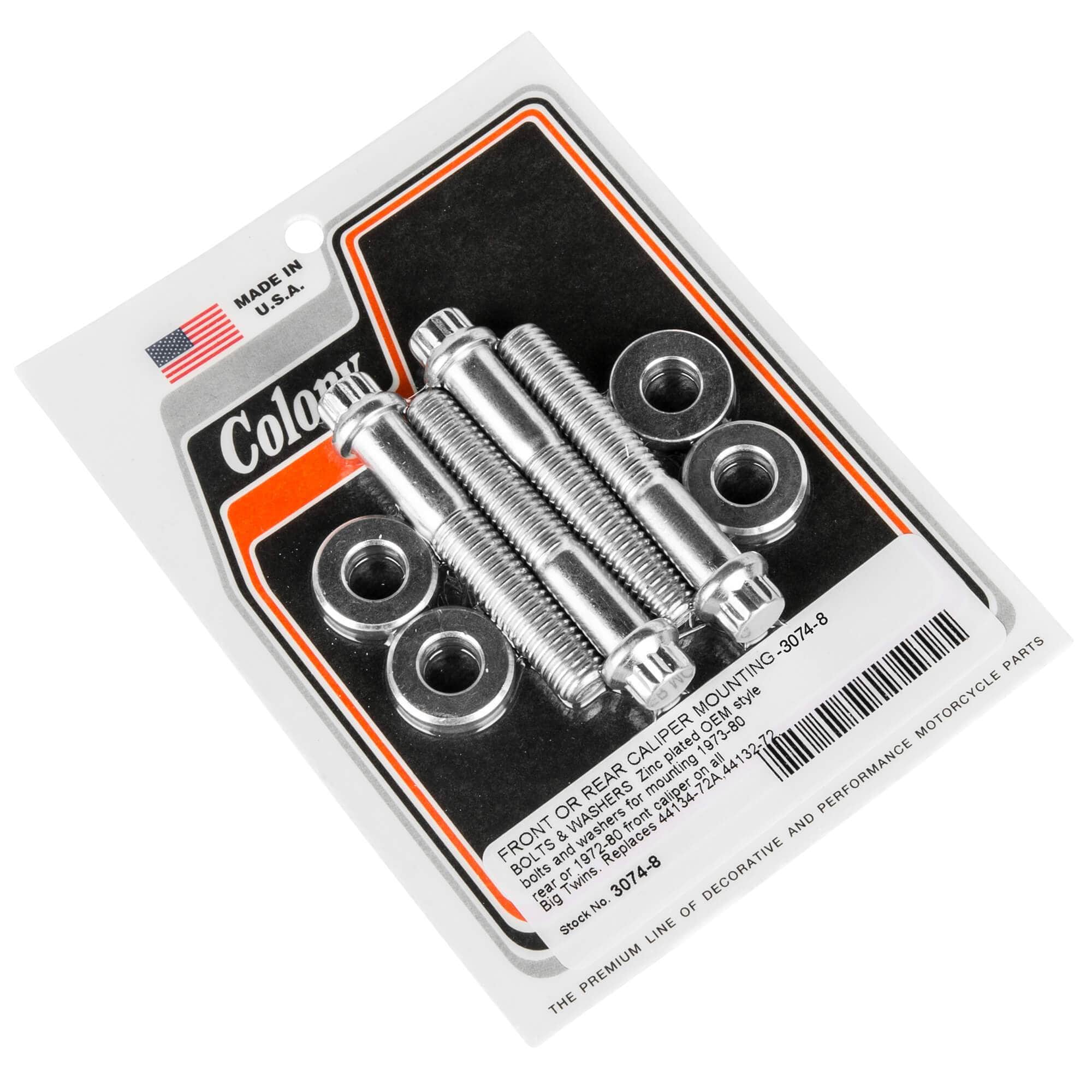 #3074-8 Caliper Mounting Bolts 1973-1980 Harley-Davidson Big Twin Rear 1972-1980 Front - Zinc Plated