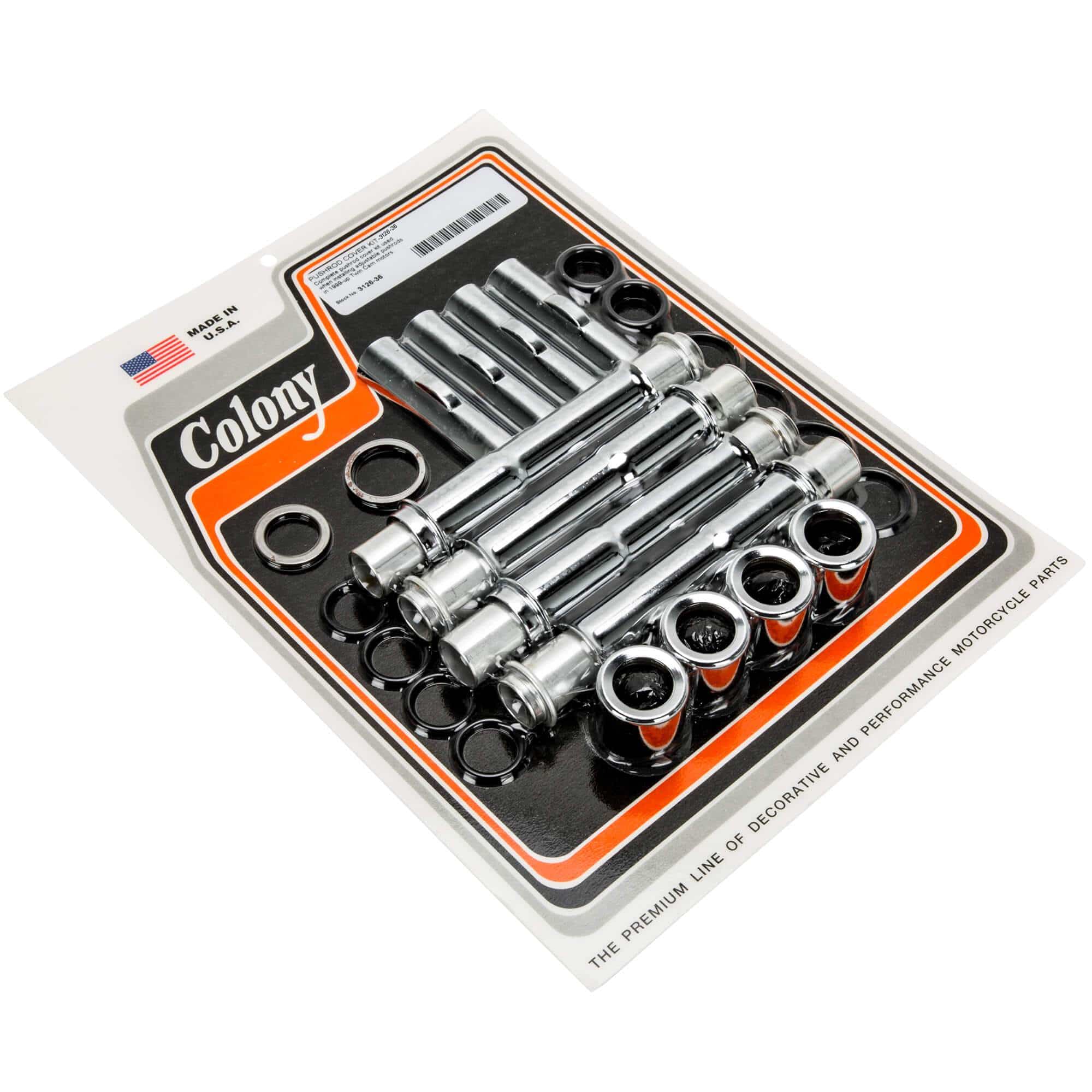 #3126-36 Pushrod Cover Kit for Adjustable Pushrods 1999-Up Harley-Davidson Twin Cam - Chrome Plated