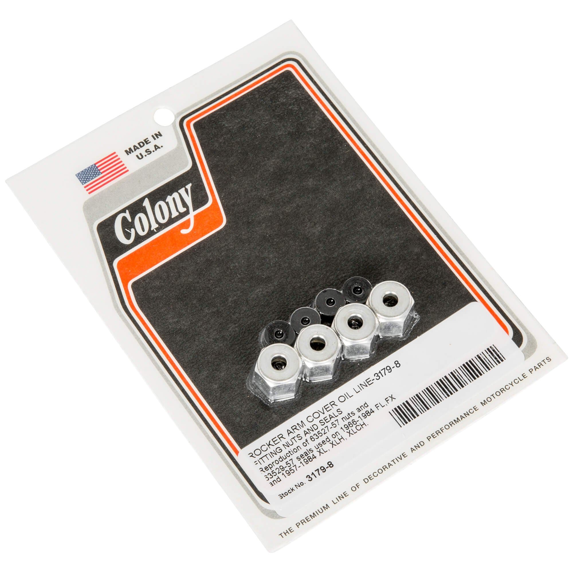 #3179-8 Rocker Arm Cover Fitting Nuts & Seals 1957-1984 Harley-Davidson FL/FX/XL/XLH/XLCH - CAD Plated
