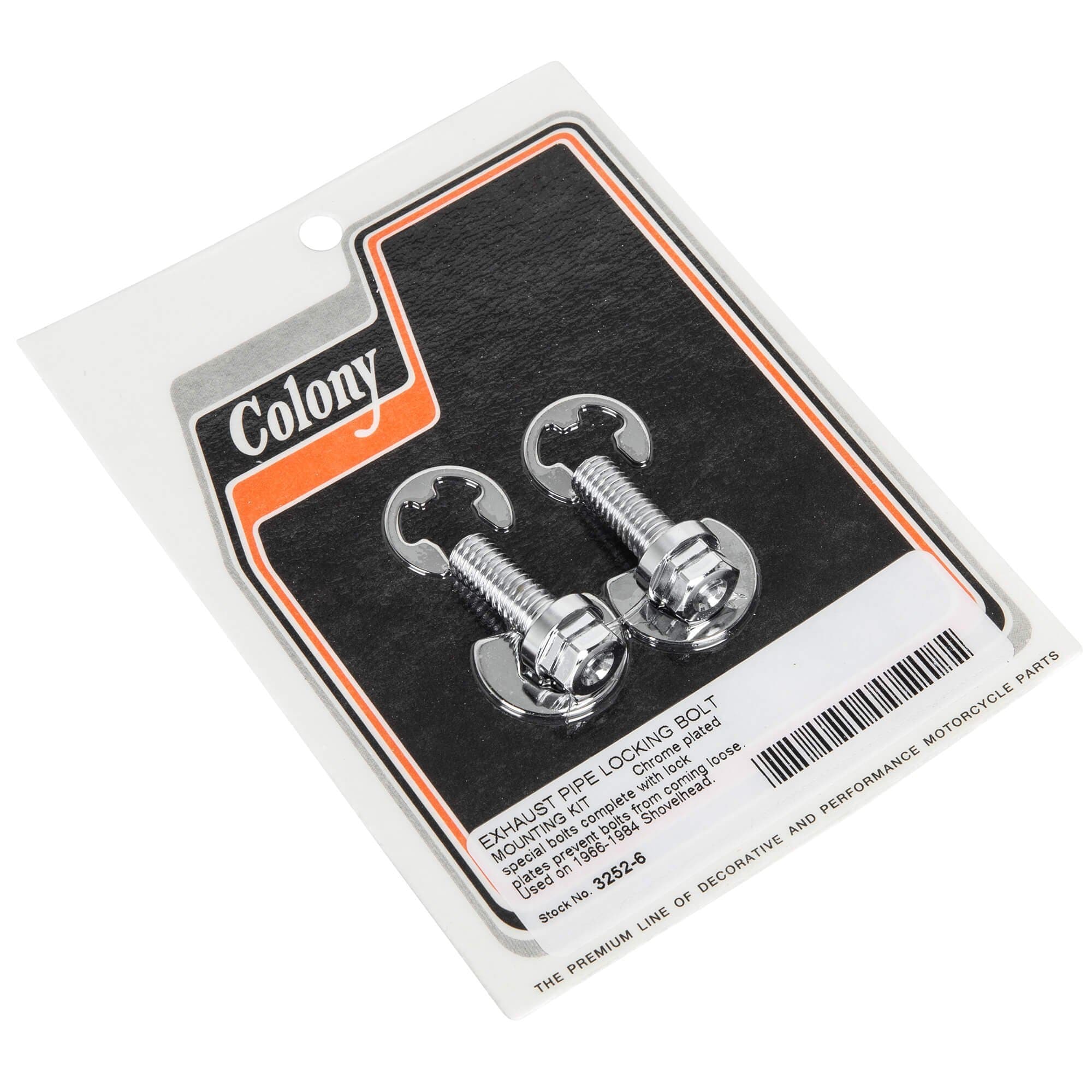 #3252-6 Locking Exhaust Pipe Bolt Kit 1966-1984 Harley-Davidson Shovelhead - Chrome Plated