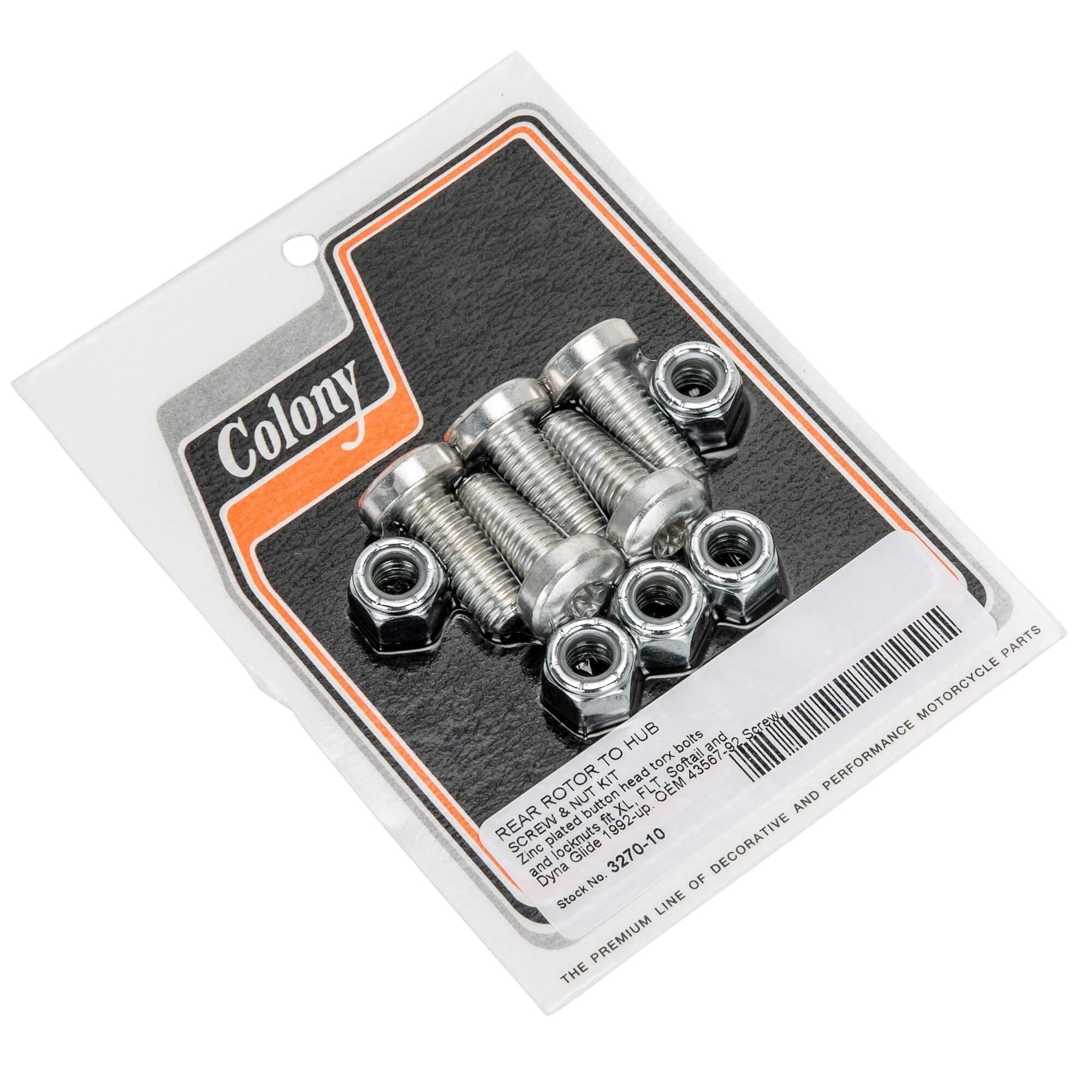 #3270-10 Rear Rotor to Hub Screw & Nut Kit 1992-Up Harley-Davidson XL/FLT/Softail/Dyna - Zinc Plated