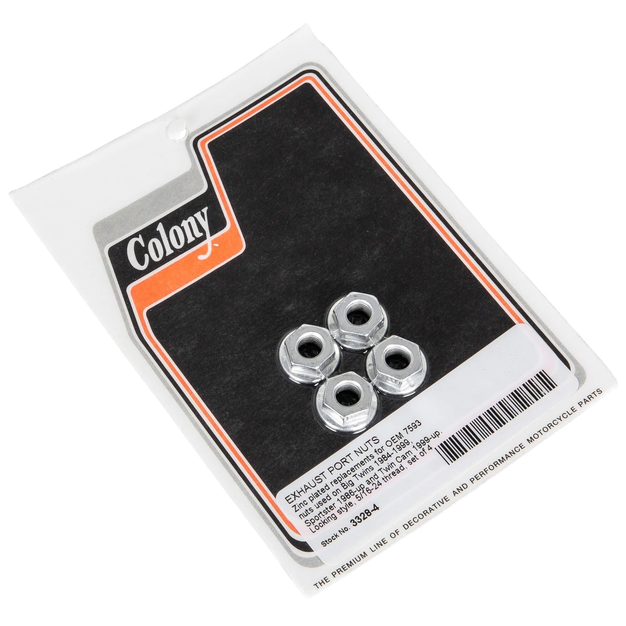 #3328-4 Exhaust Port Nuts Harley-Davidson 1986-Up XL 1984-1999 Big Twins 1999-Up Twin Cam - Zinc Plated