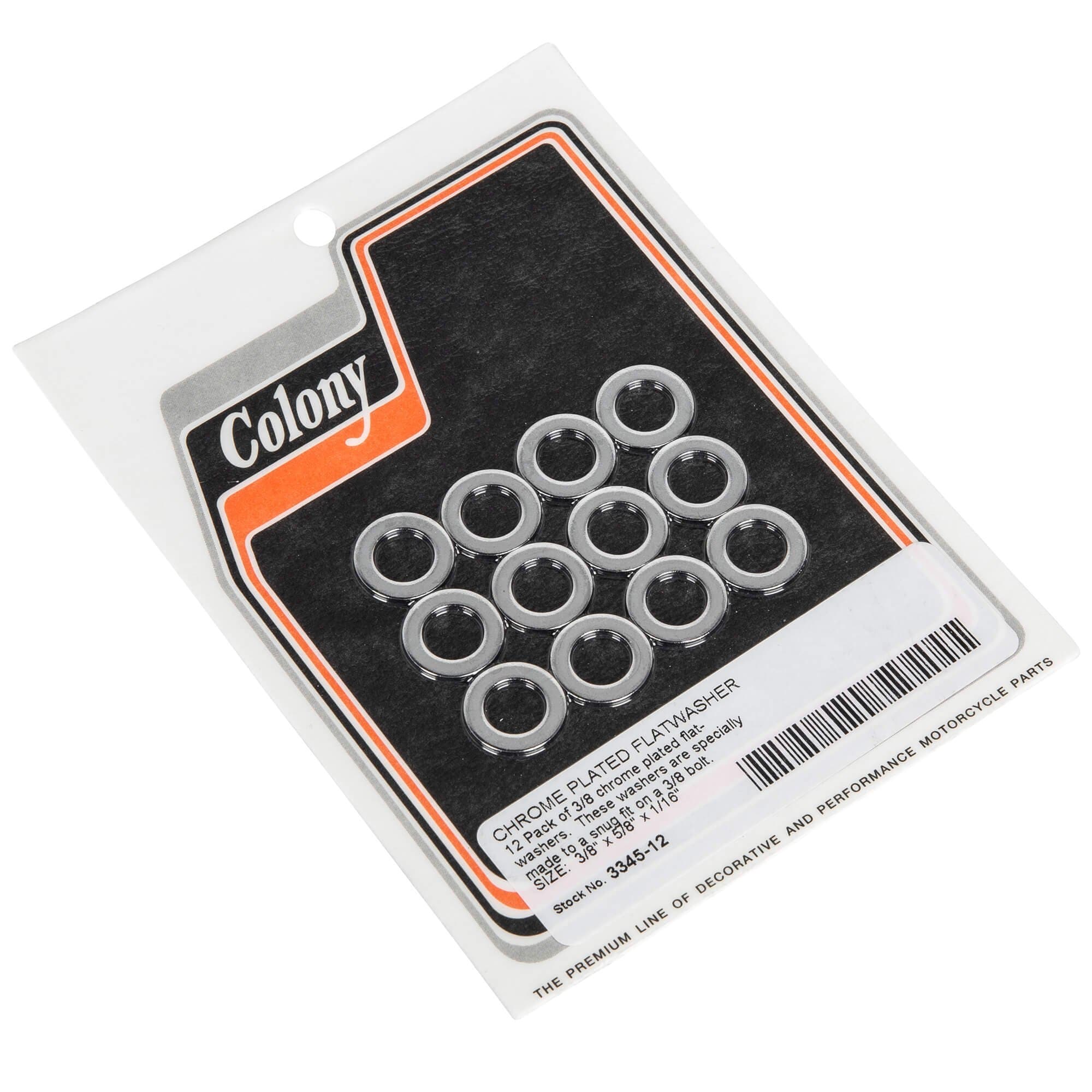 #3345-12 3/8 inch Chrome Plated Flatwashers - 12 pack - Chrome Plated