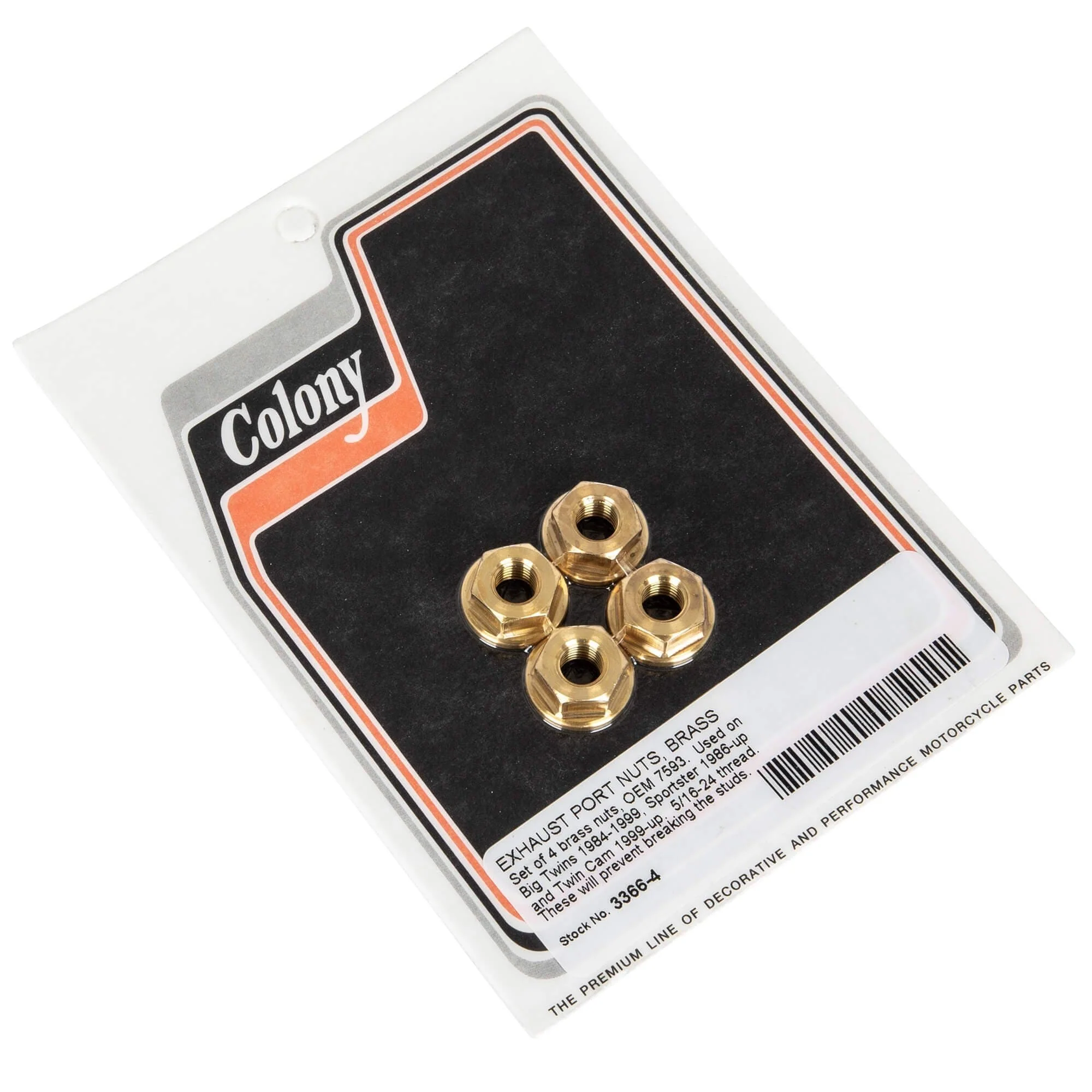 #3366-4 Brass Exhaust Port Nuts Harley-Davidson 1986-Up XL 1984-1999 Big Twins 1999-Up Twin Cam