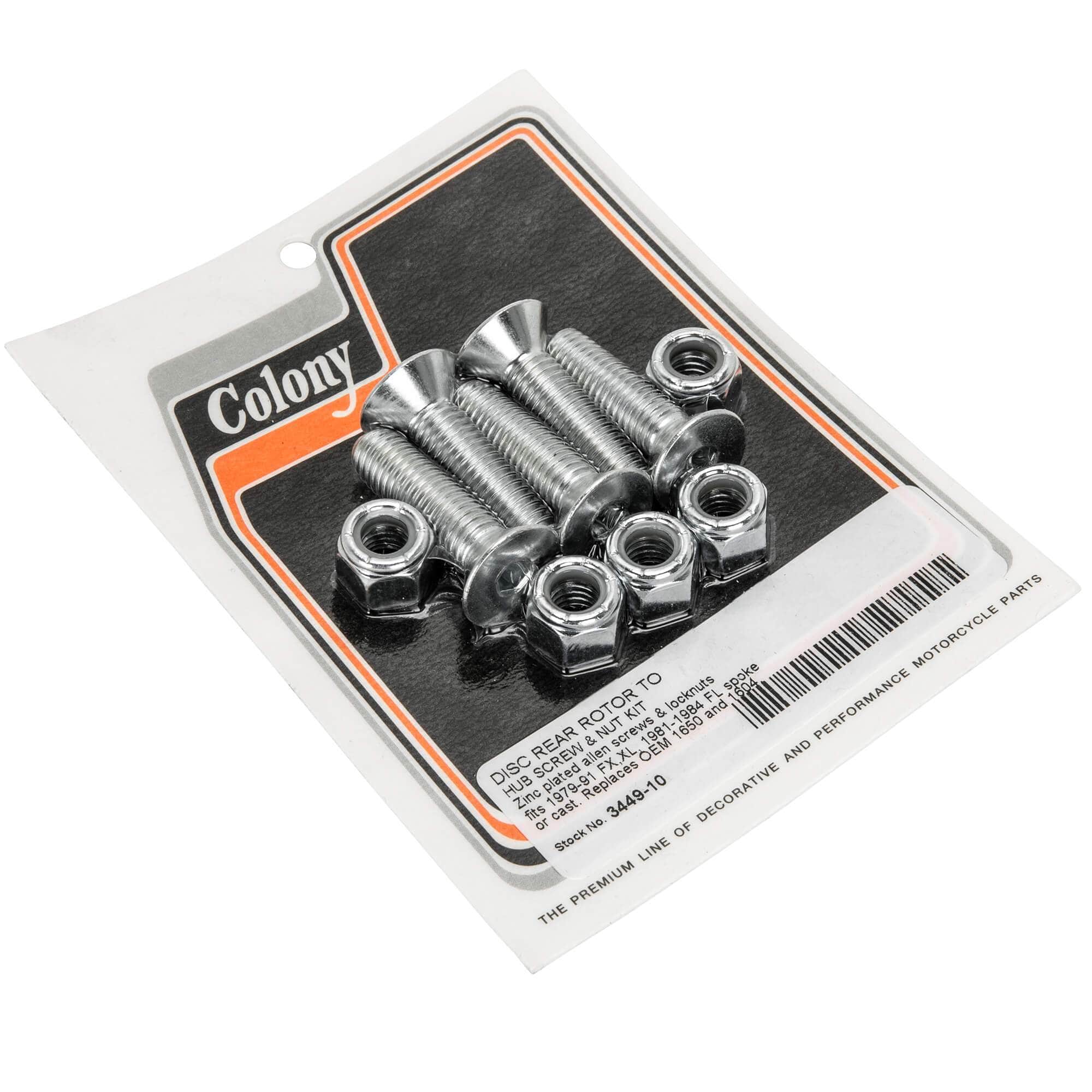 #3449-10 Disc Rear Rotor To Hub Screw & Nut Kit 1979-1991 Harley-Davidson FX/XL 1981-1984 FL Spoke or Cast Wheel - Zinc Plated