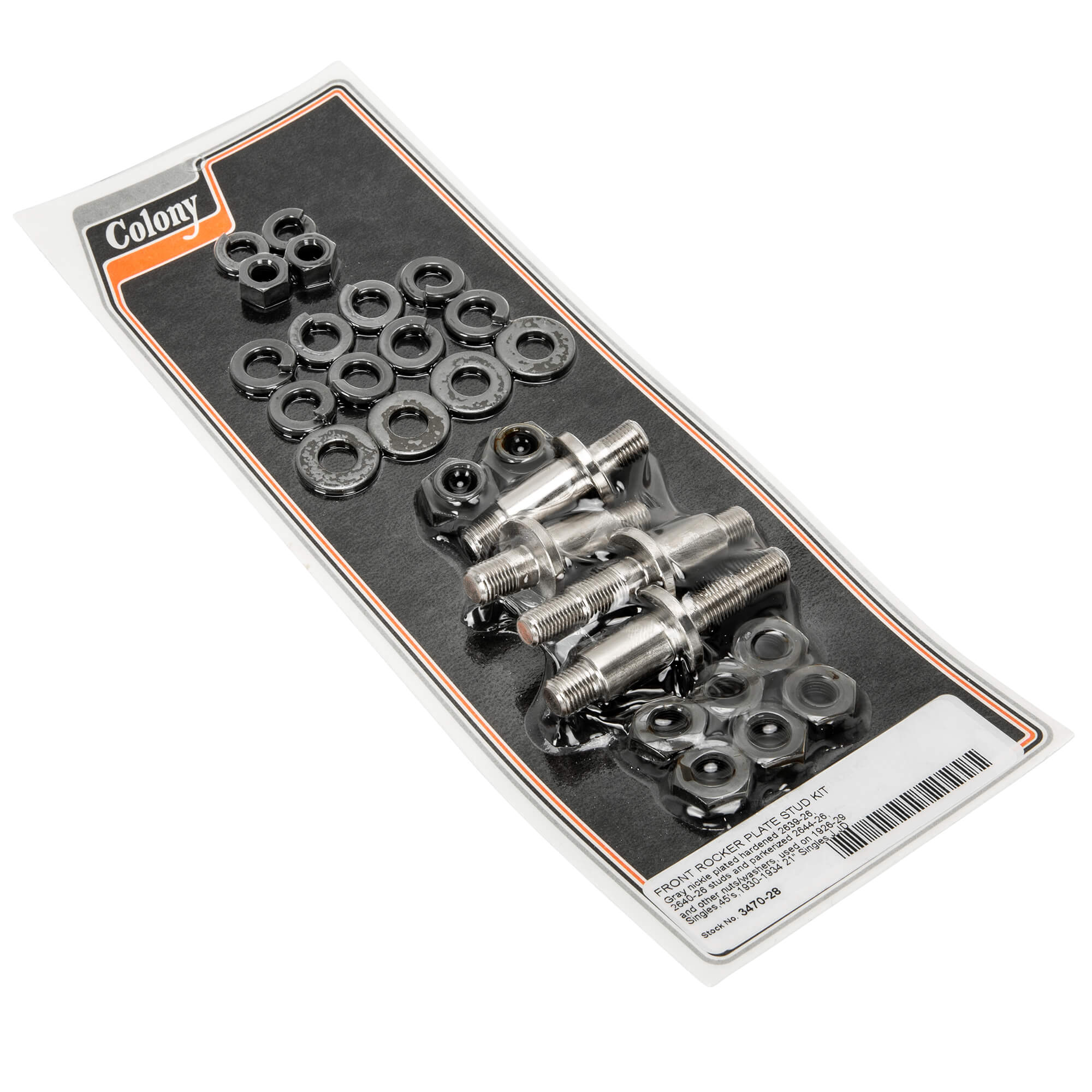 #3470-28 Front Rocker Plate Stud Kit 1926-1929 Harley-Davidson Singles 45" 1930-1934 21 Singles JD - Nickel Plated