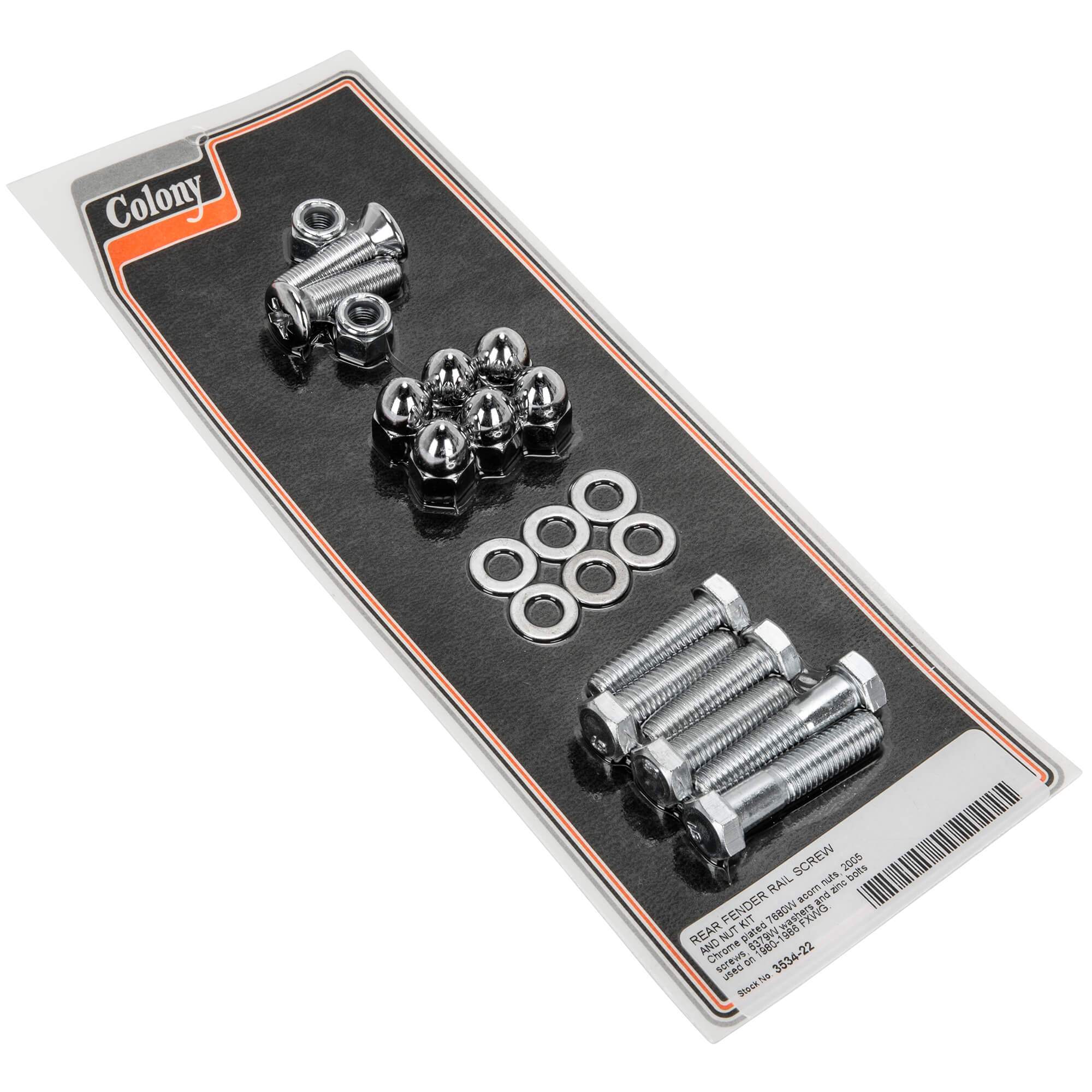 #3534-22 Rear Fender Rail Screw & Acorn Nut Kit 1980-1986 Harley-Davidson FXWG - Chrome Plated
