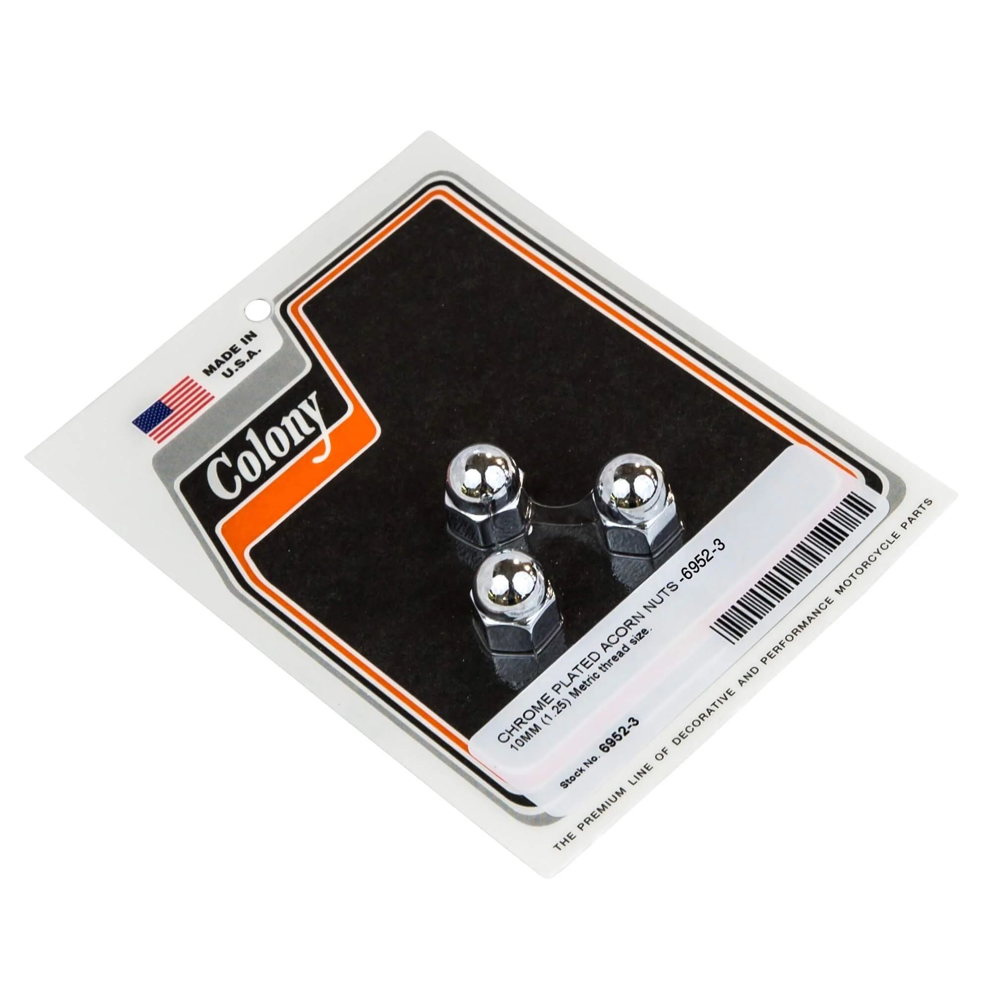 #6952-3 10mm (1.25) Metric Chrome Plated Acorn Nuts - 3 Pack