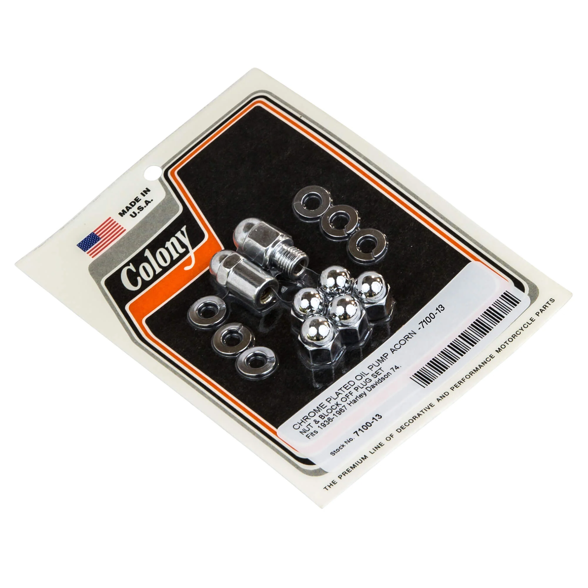#7100-13 Oil Pump Acorn Nut & Block Off Plug Set - 1936-1967 Harley-Davidson Davidson 74's - Chrome Plated