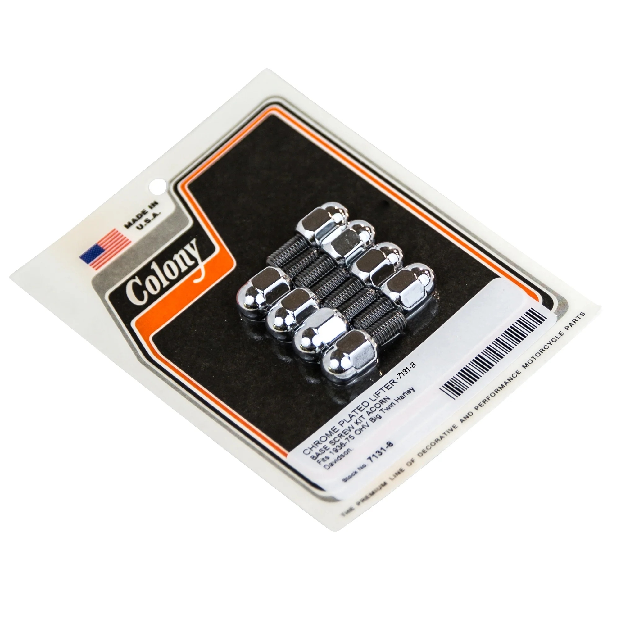#7131-8 Lifter Base Acorn Screw Kit - 1936-1975 OHV Harley-Davidson Davidson Big Twin - Chrome Plated