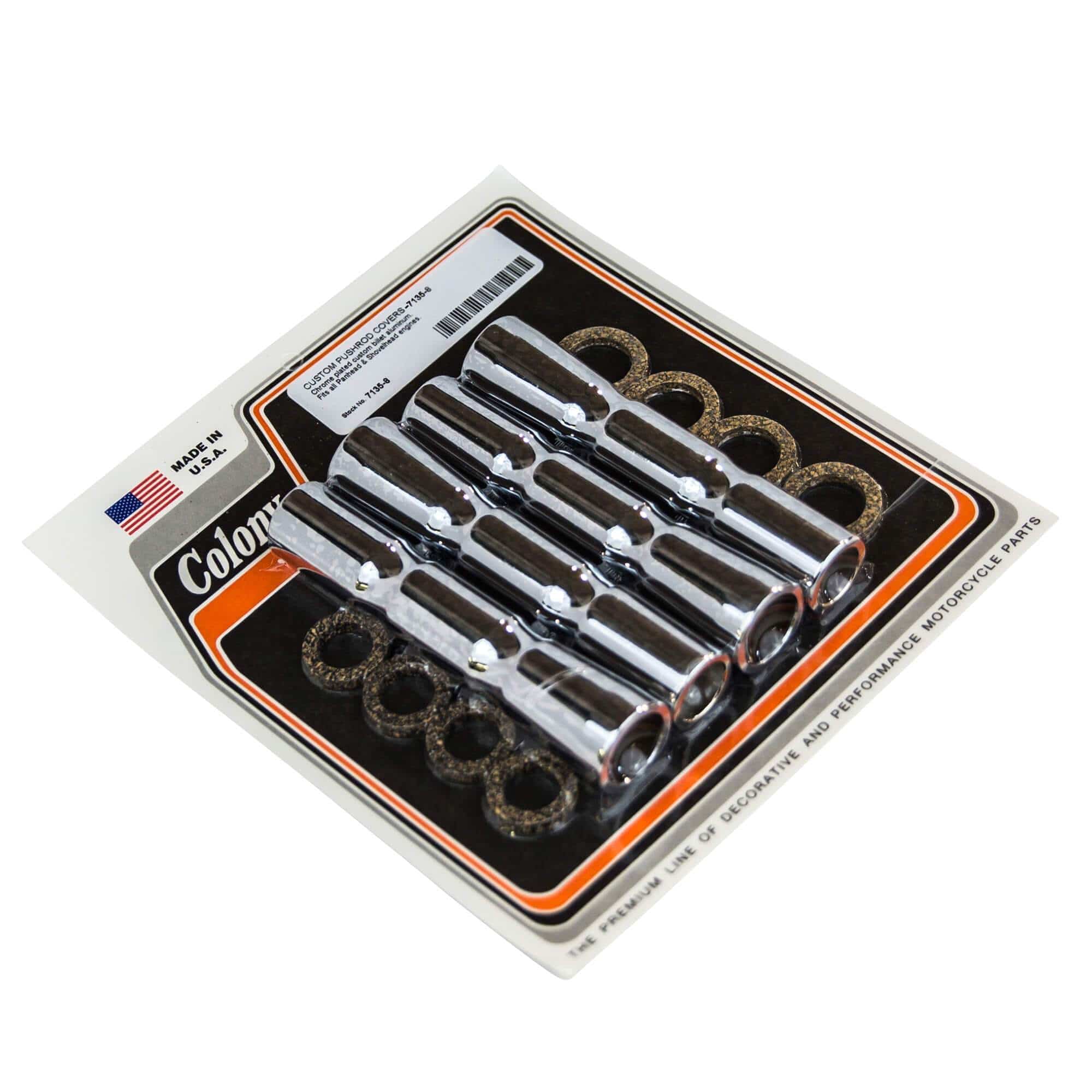 #7135-8 Custom Pushrod Covers - 1949-1984 Harley-Davidson Panhead/Shovelhead - Chrome Plated