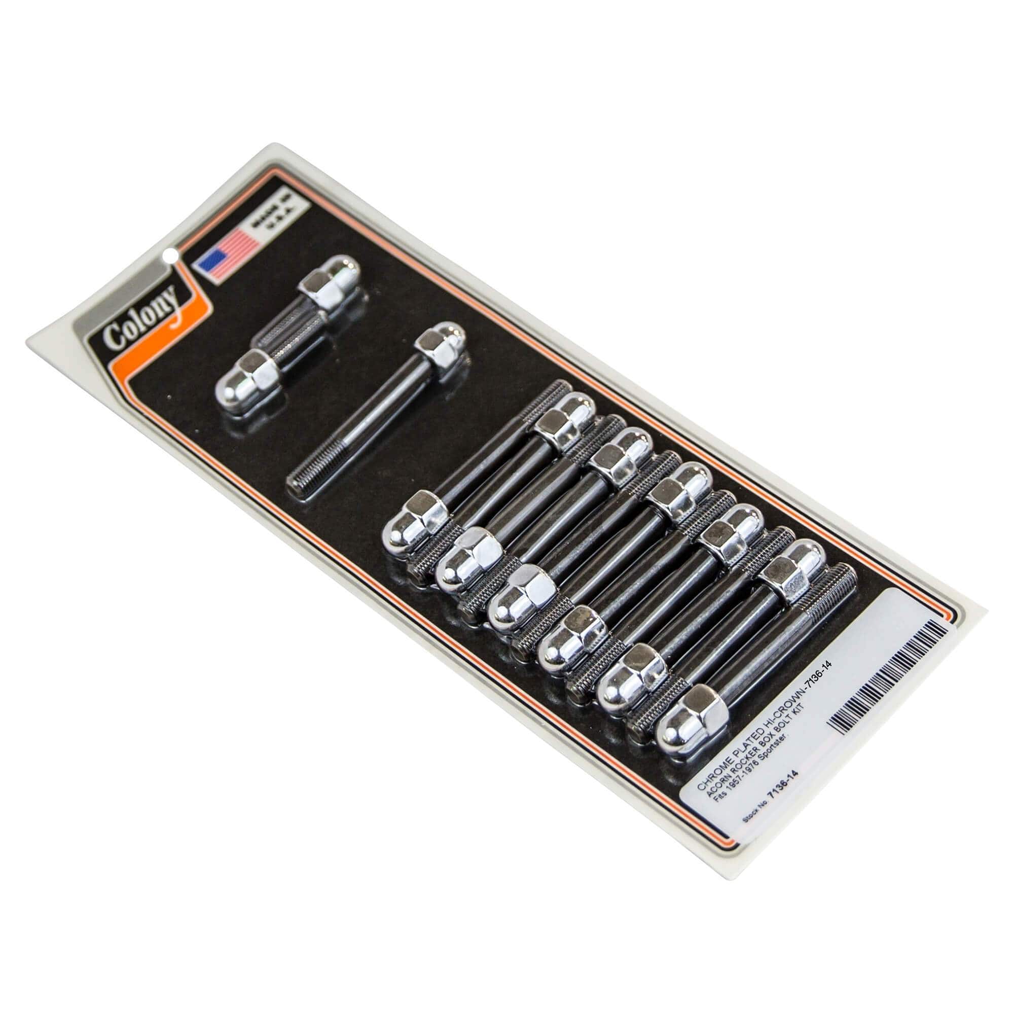 #7136-14 High Crown Acorn Rocker Box Bolt Kit - 1957-1976 Harley-Davidson Sportster - Chrome Plated