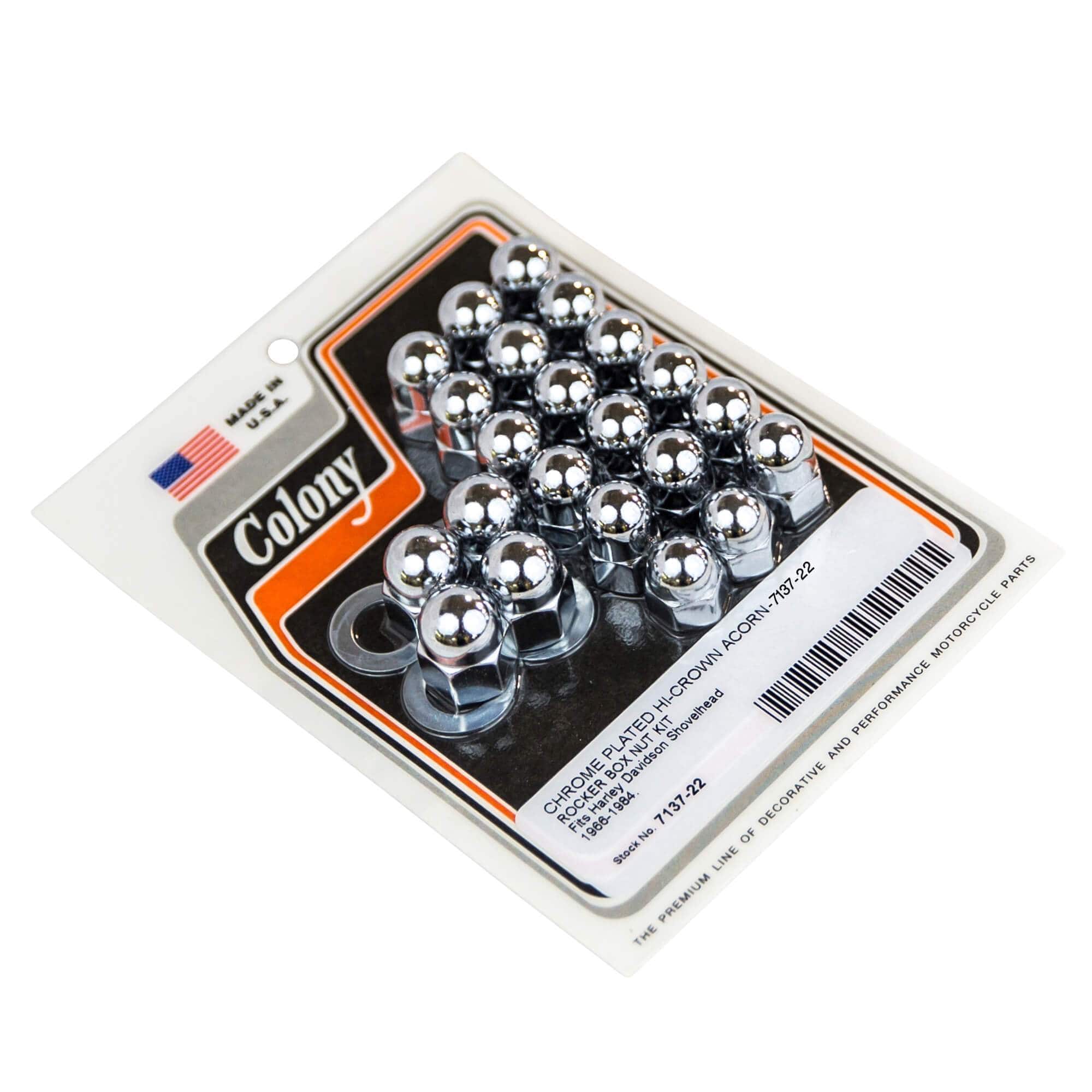 #7137-22 High Crown Acorn Rocker Box Bolt Kit - 1966-1984 Harley-Davidson Shovelhead - Chrome Plated