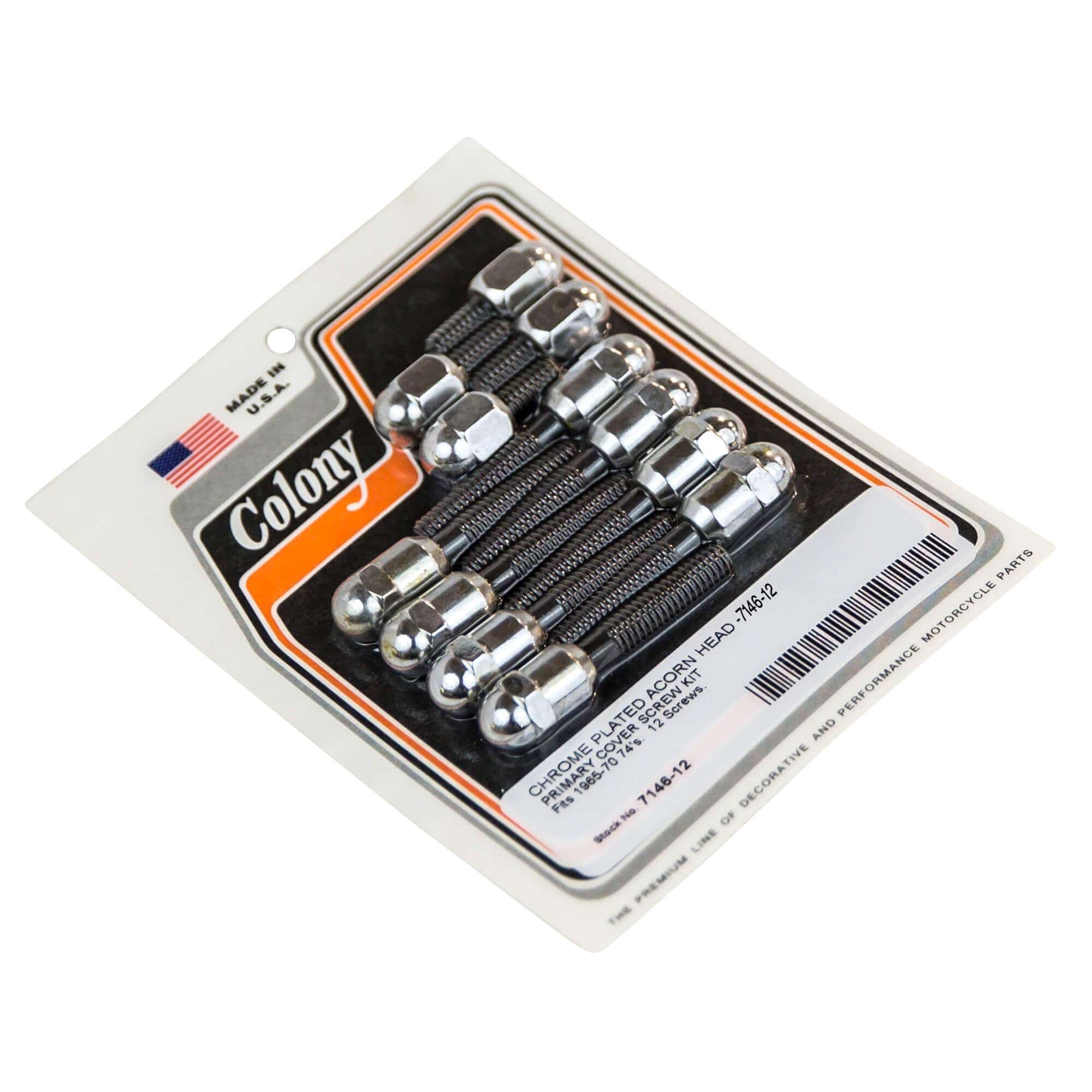#7146-12 Acorn Head Primary Cover Screw Kit - 1965-1970 Harley-Davidson 74's - Chrome Plated