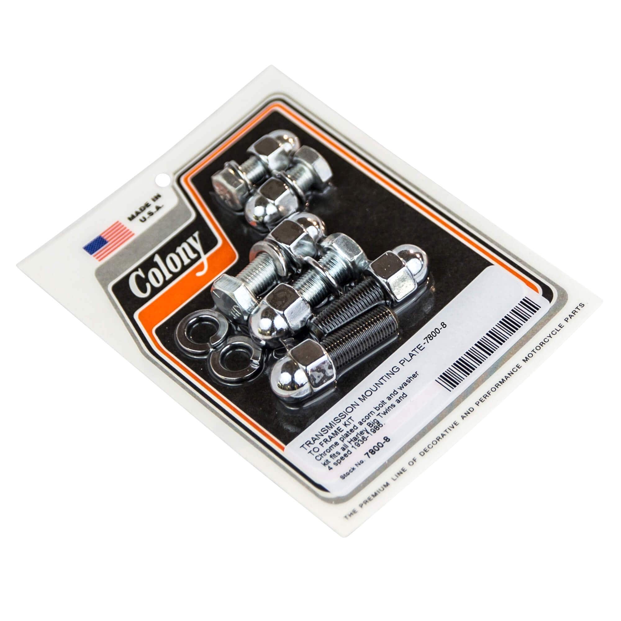 #7800-8 Acorn Bolt Transmission Mounting Plate to Frame Kit 1936-1986 Harley-Davidson Big Twins & 4 Speed - Chrome Plated