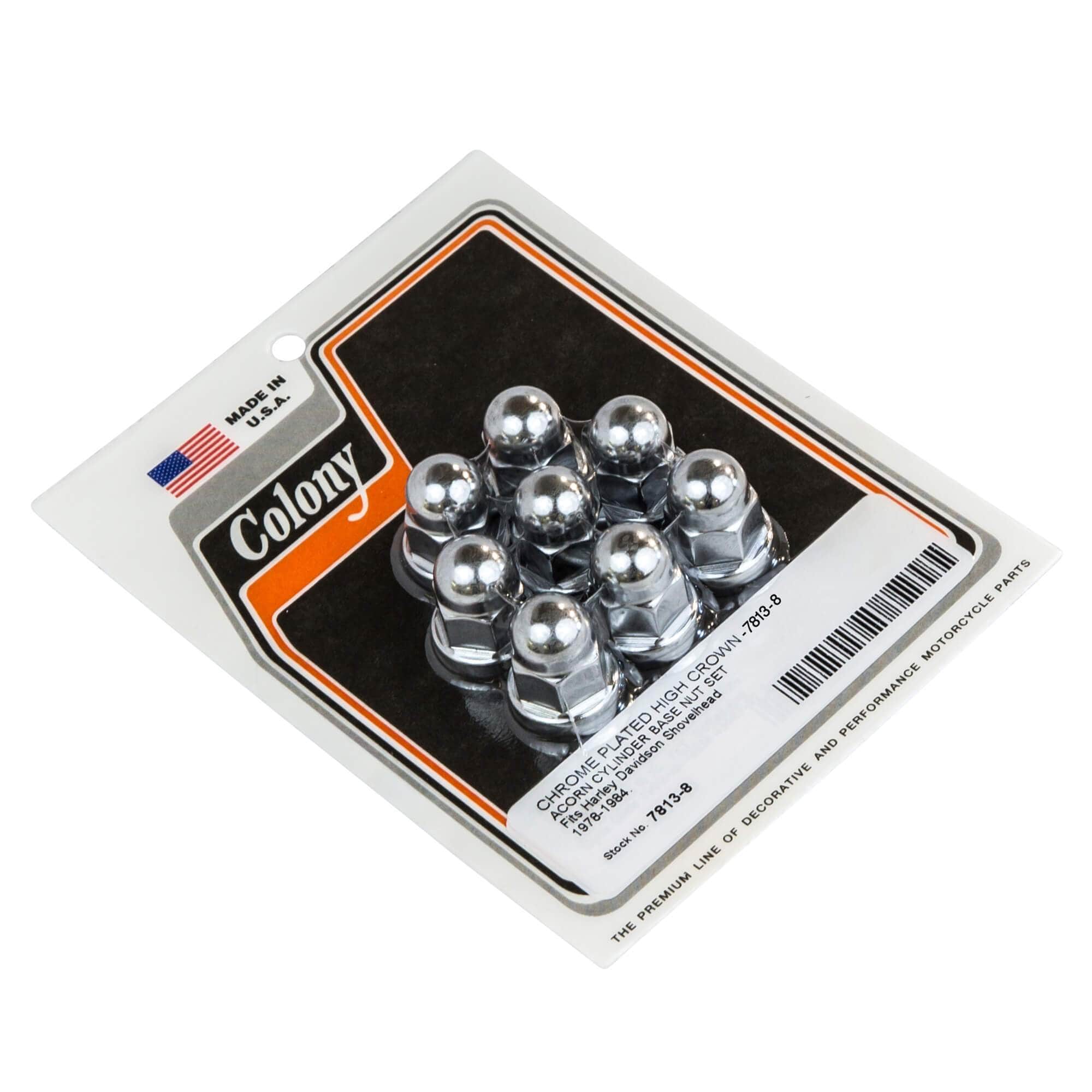 #7813-8 High Crown Acorn Cylinder Base Nut Set 1978-1984 Harley-Davidson Shovelhead - Chrome Plated