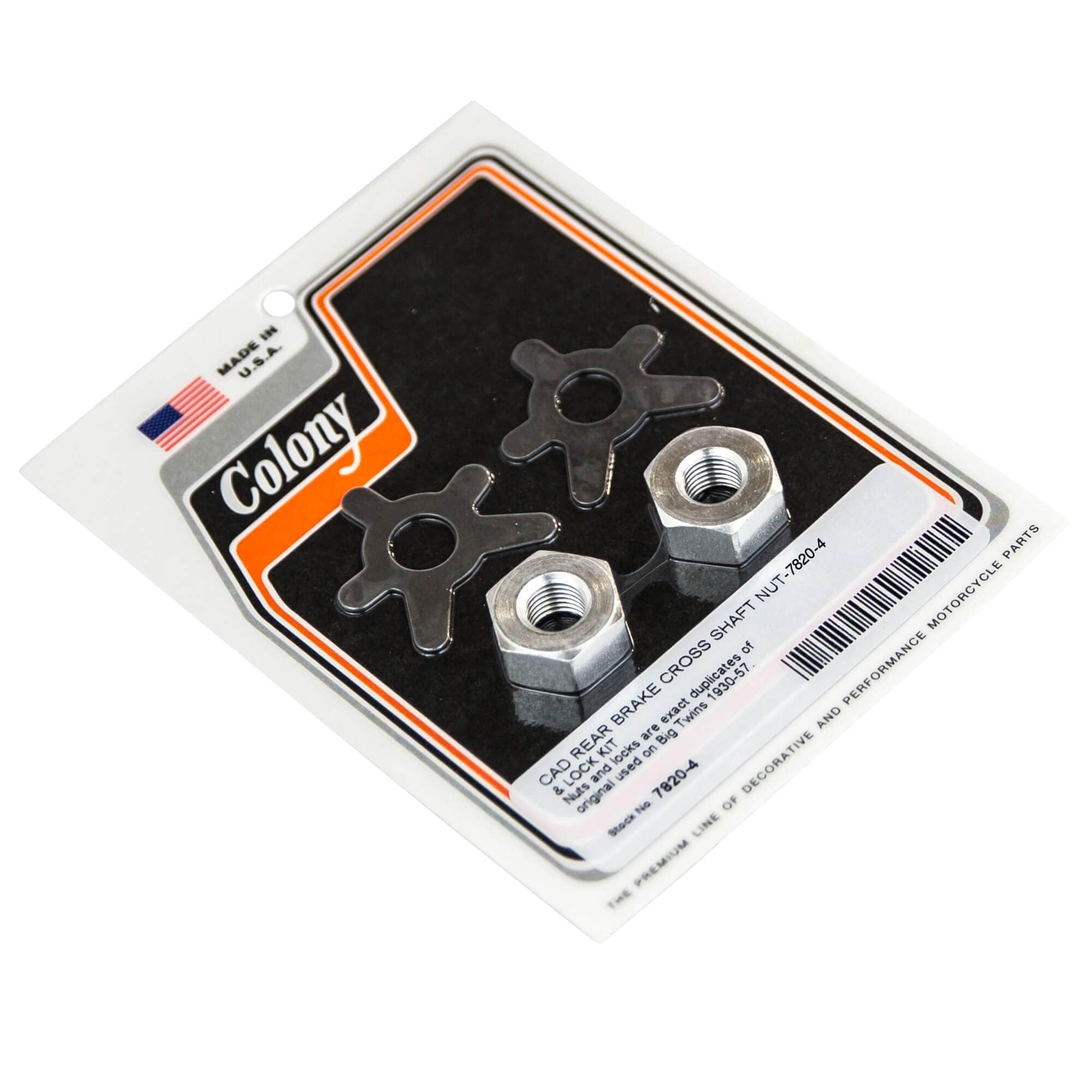 #7820-4 Rear Brake Cross Shaft Nut & Lock Kit 1930-1957 Harley-Davidson Big Twins - CAD Plated