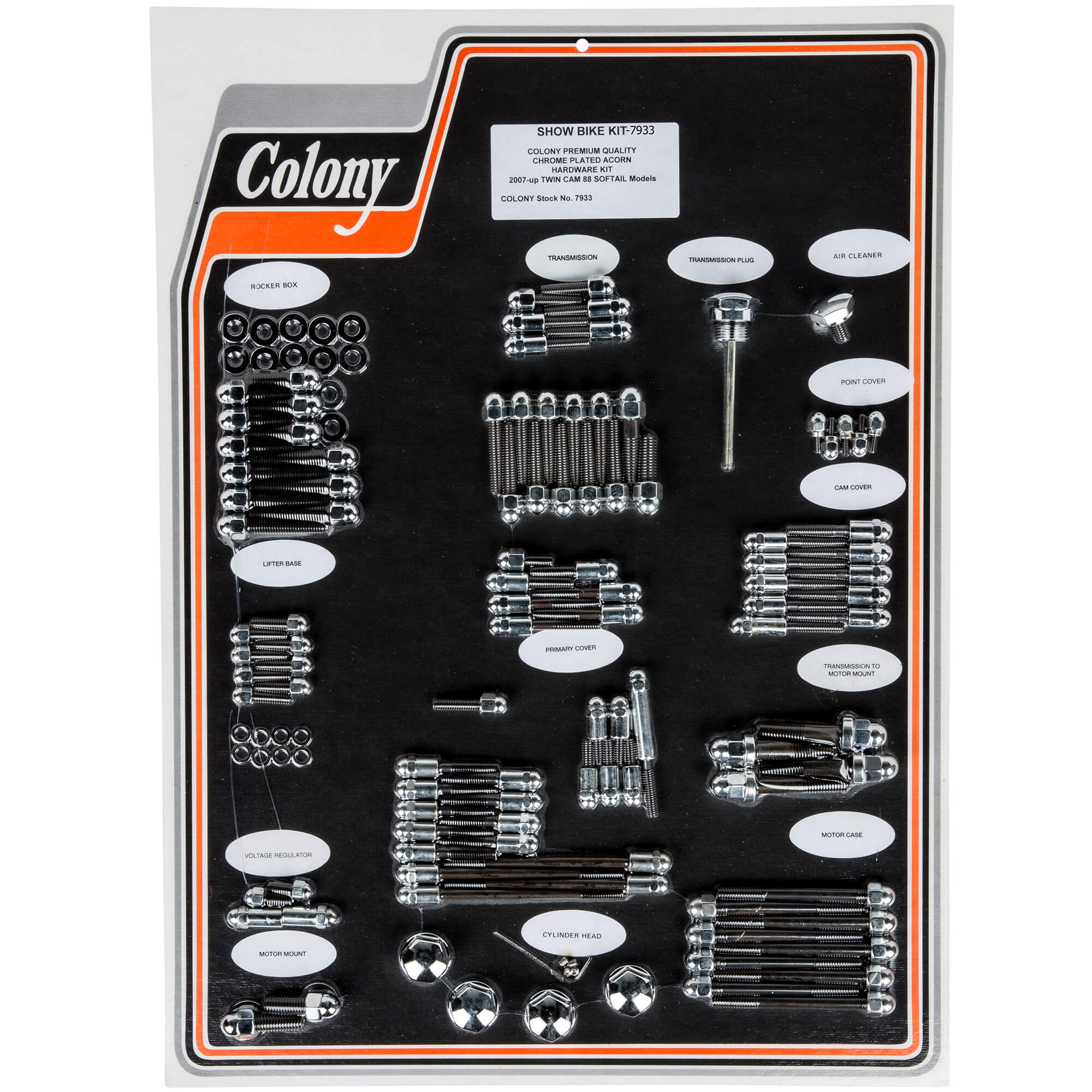 #7933 Complete Show Bike Kit Acorn Hardware Harley-Davidson 2007-up Twin Cam 88 Softail - Chrome Plated