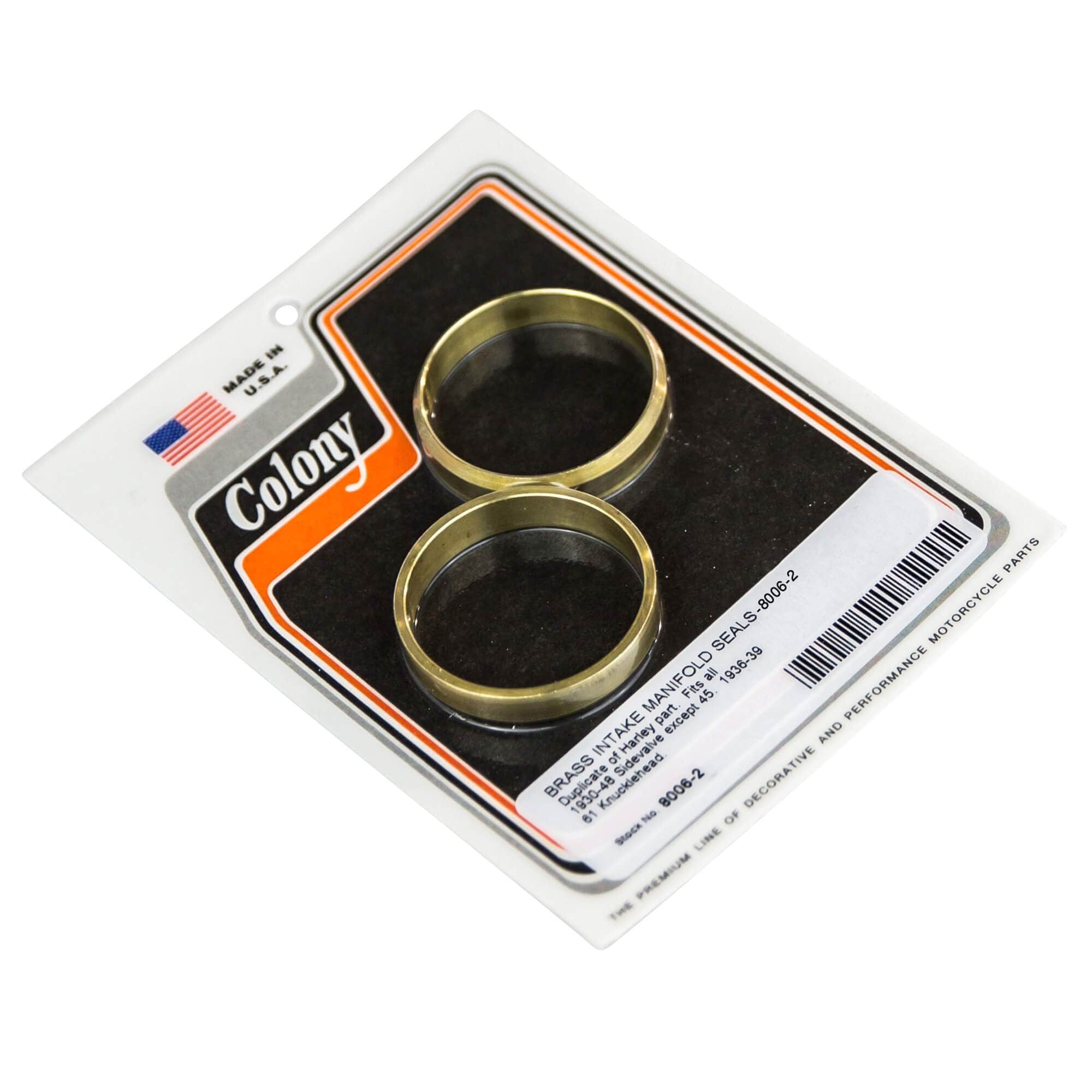 #8006-2 Brass Intake Manifold Seals 1936-1939 Harley-Davidson Knucklehead All 1930-1948 Sidevalve (Except 45's)