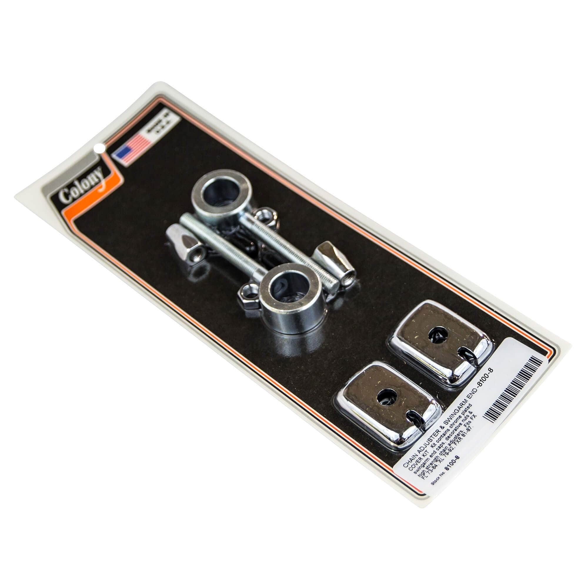 #8100-8 Chain Adjuster & Swingarm End Cover Kit 1973-1984 Harley-Davidson FX/FL 1979-1992 XL 1981-1987 FXR - Chrome Plated
