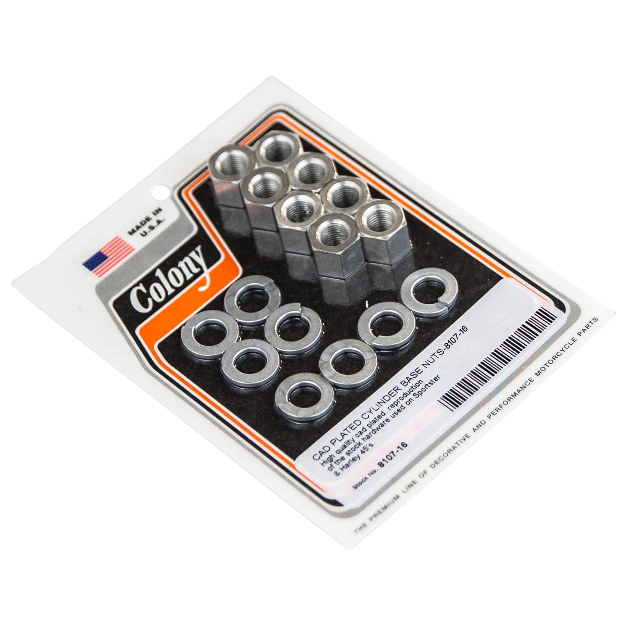 #8107-16 Cylinder Base Nuts & Lock Washers Harley-Davidson Sportster & 45's - CAD Plated