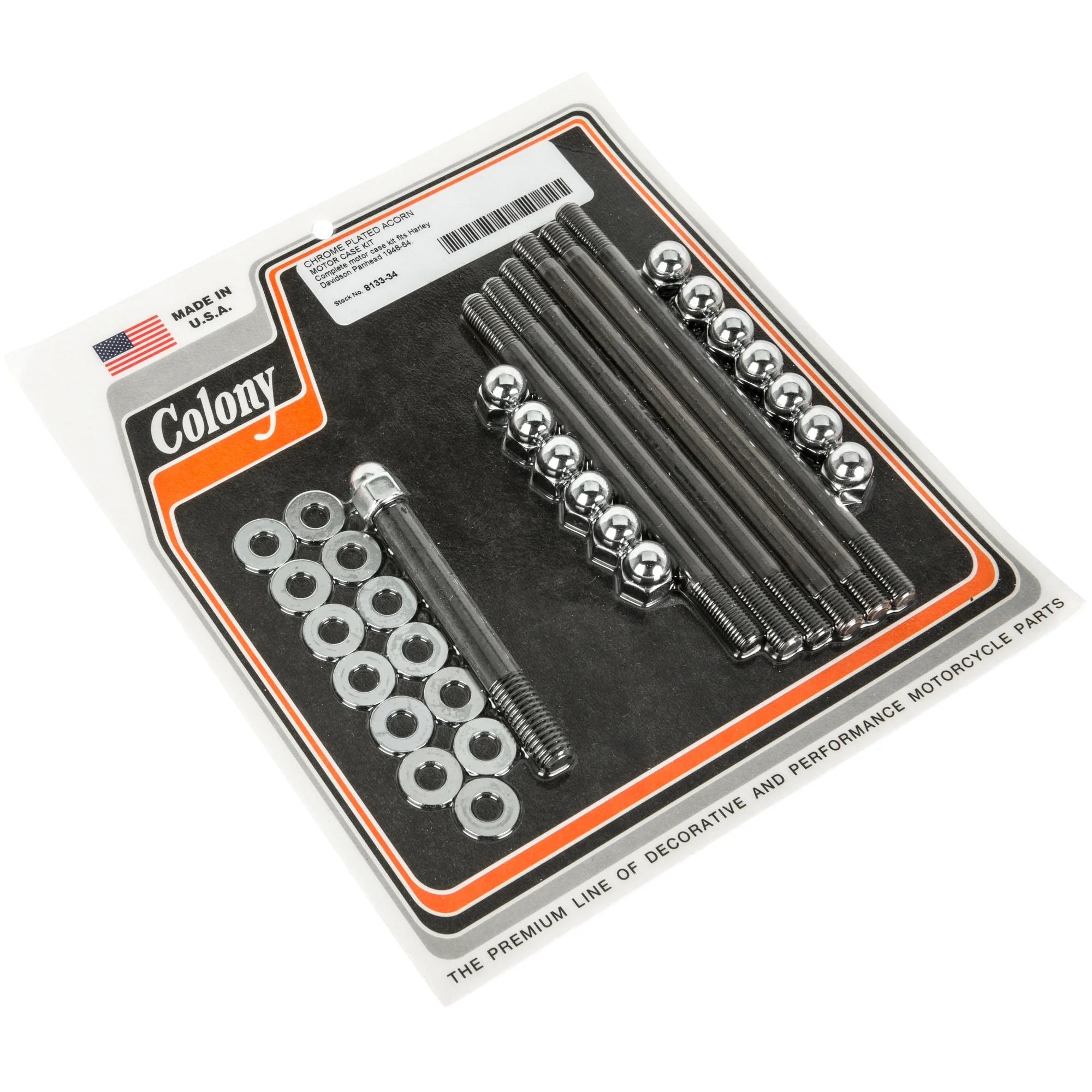 #8133-34 Motor Case Kit Acorn Head 1948-1964 Harley-Davidson Panhead - Chrome Plated