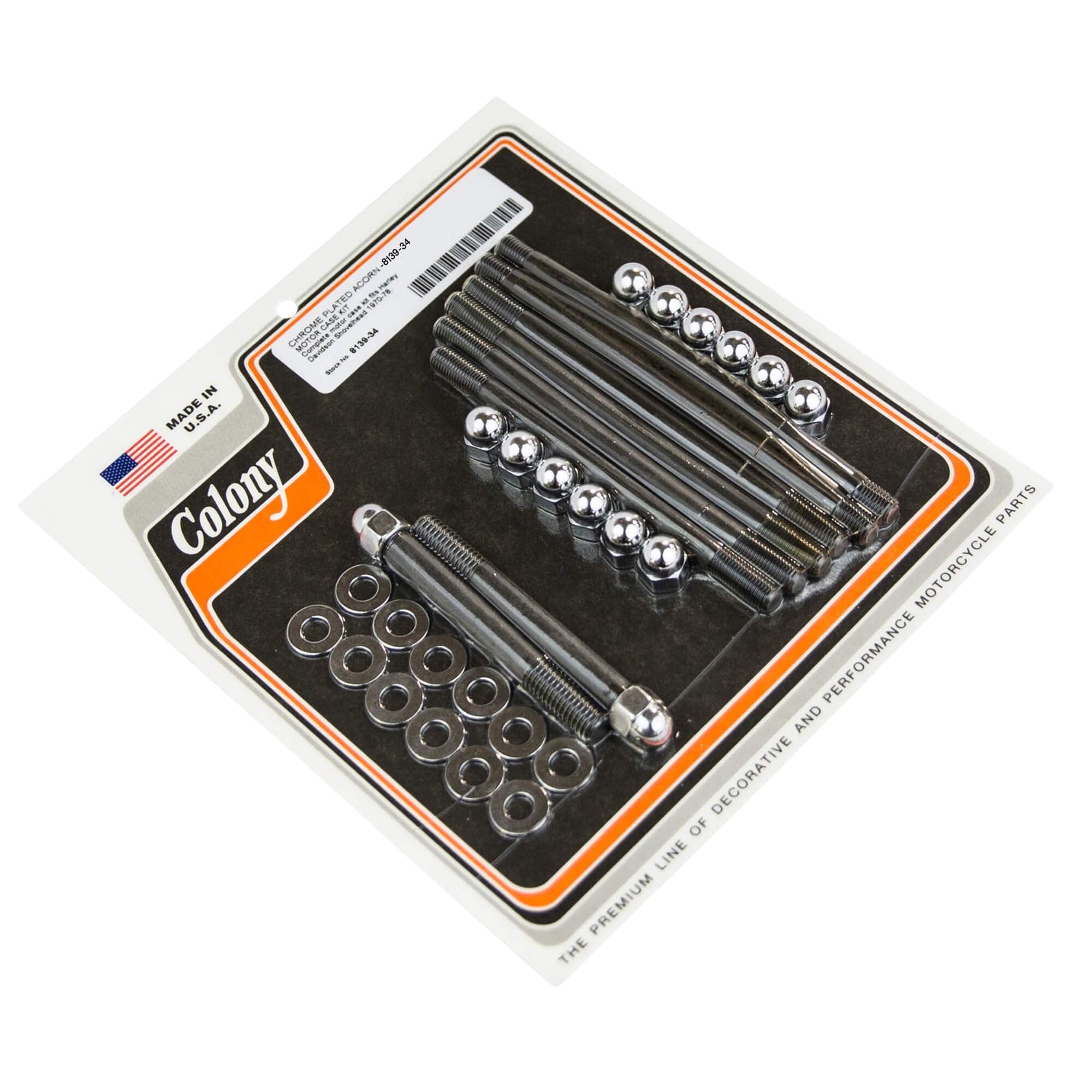 #8139-34 Motor Case Kit Acorn Head 1970-1978 Harley-Davidson Shovelhead - Chrome Plated
