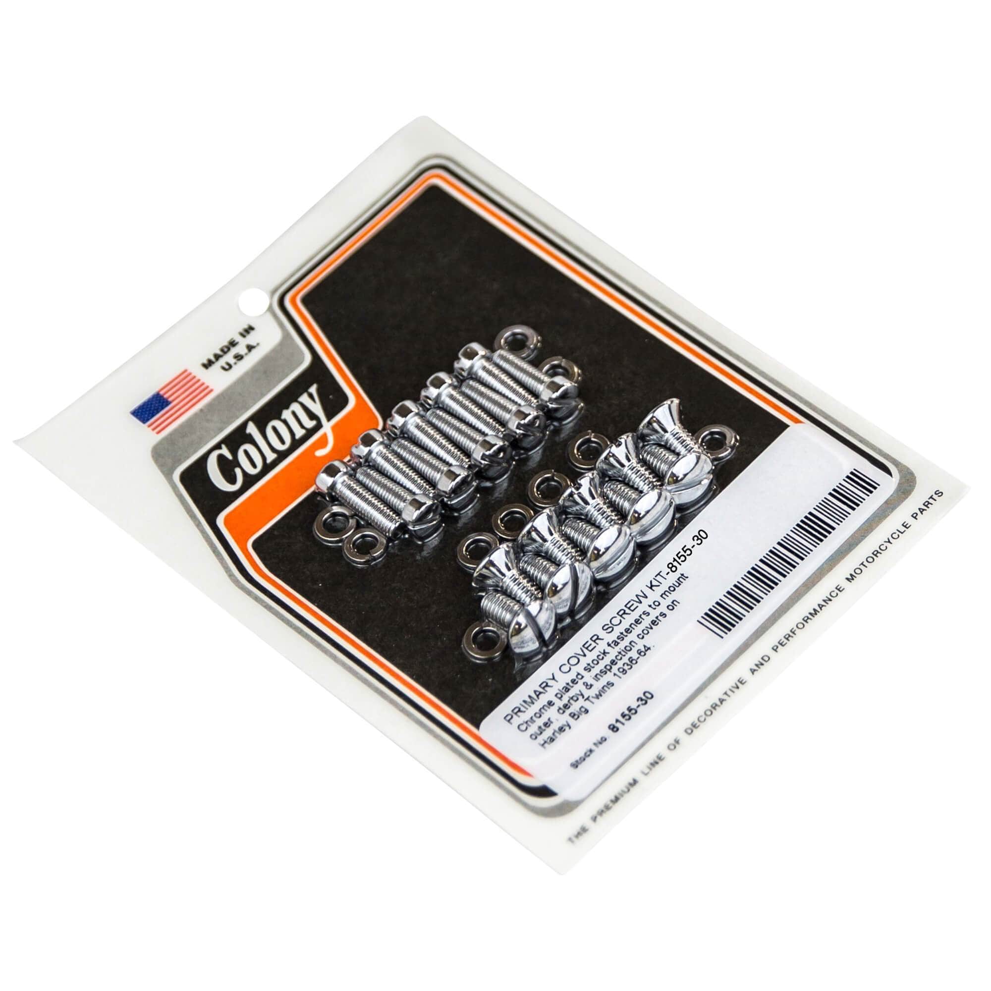 #8155-30 Primary Cover Screw Kit 1936-1964 Harley-Davidson Big Twins - Chrome Plated