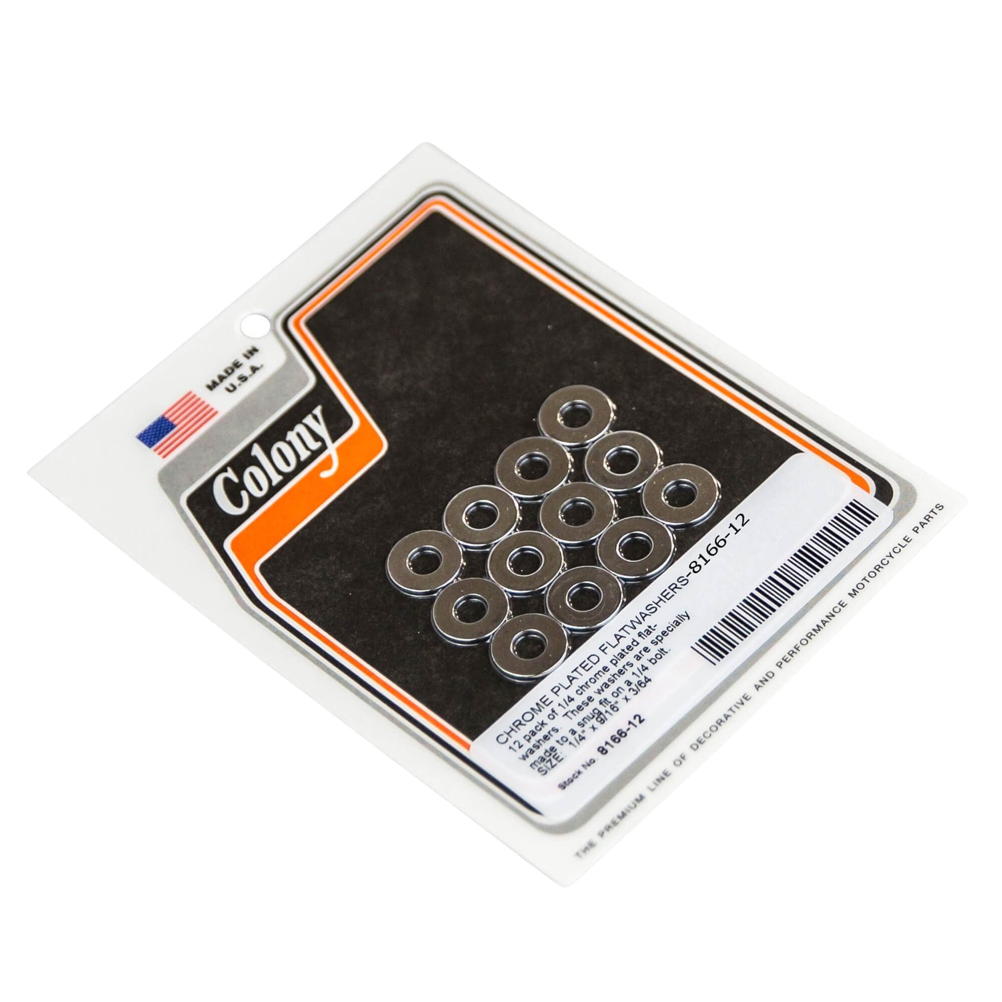 #8166-12 1/4 inch Chrome Plated Flatwashers - 12 Pack