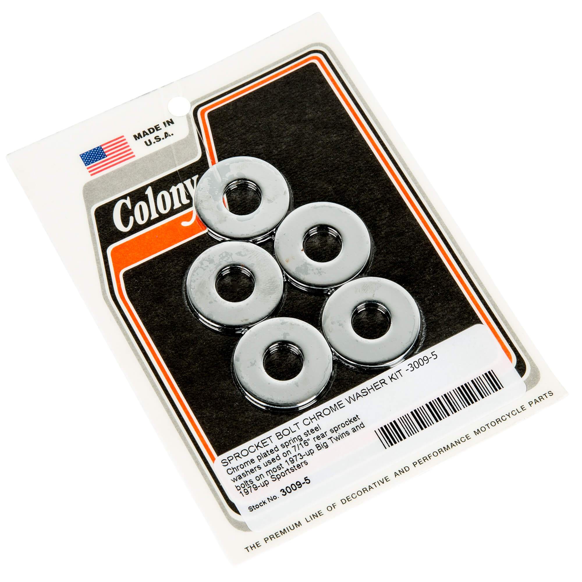 #3009-5 Sprocket Bolt Washer Kit 1973-Up Harley-Davidson Big Twin 1979-Up XL - Chrome Plated
