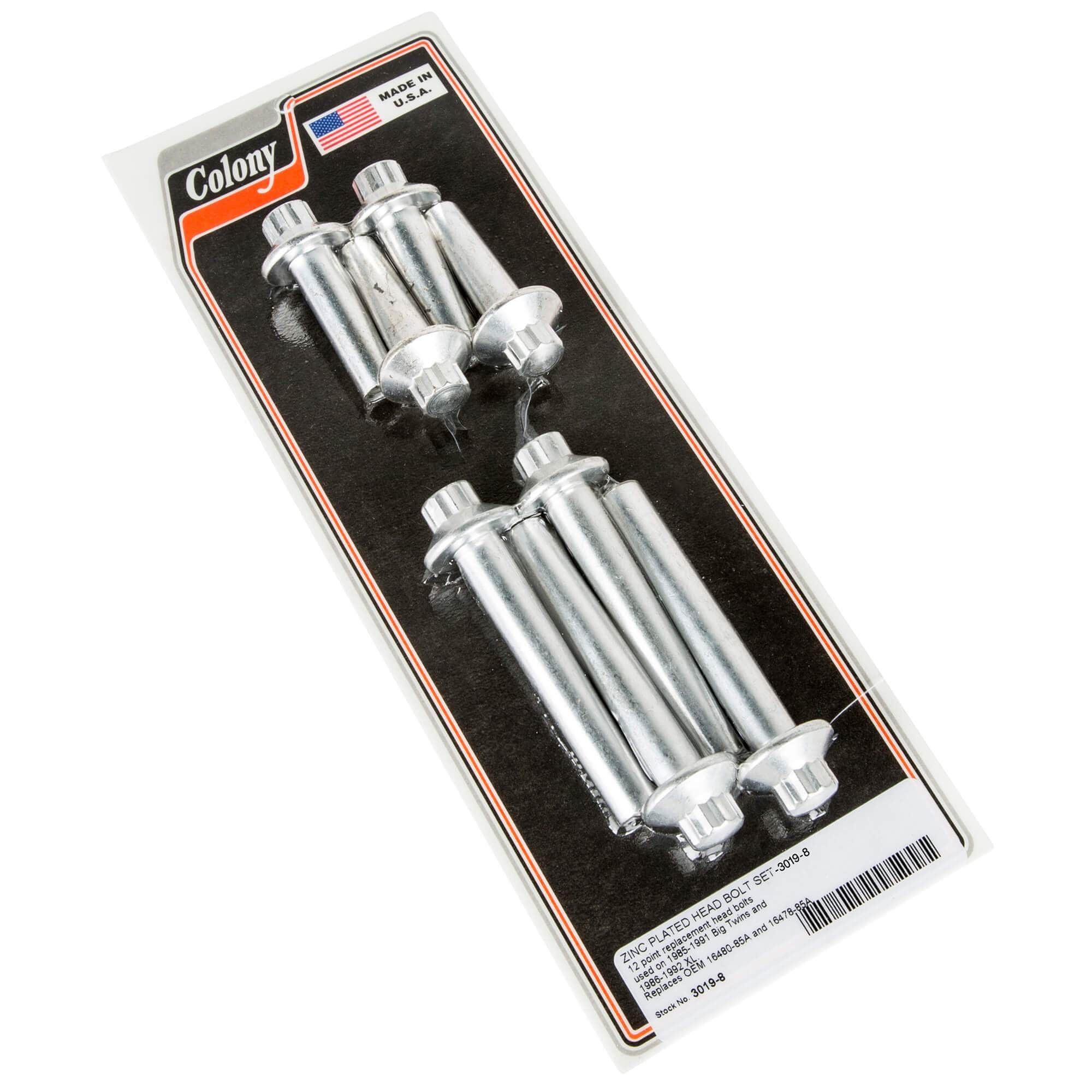 #3019-8 Head Bolt Set 12 Point 1985-1991 Harley-Davidson Big Twin 1986-1992 XL - Zinc Plated
