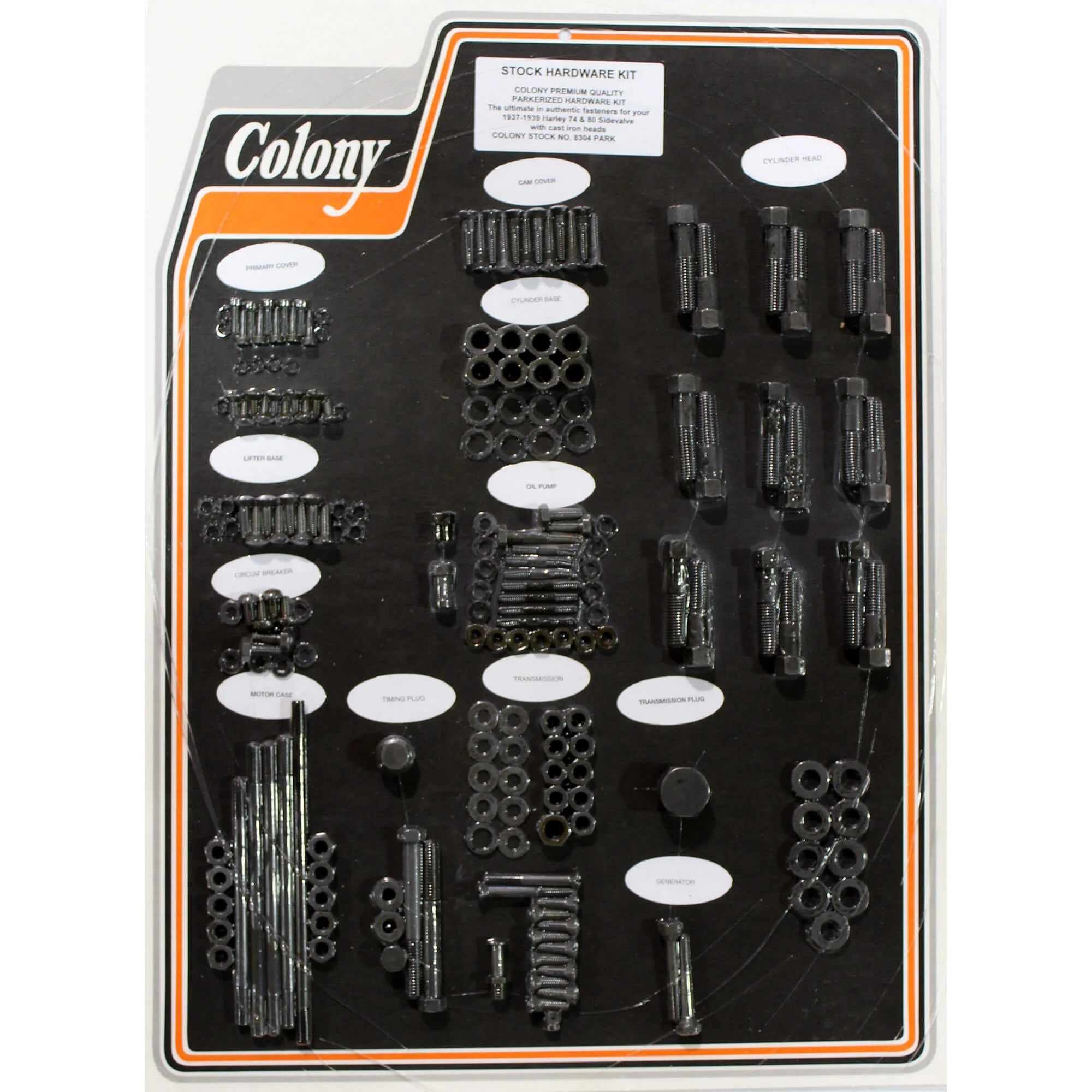 #8304 PARK Complete Stock Hardware Kit - 1937-1939 Harley-Davidson 74 & 80 Cast Iron Head - Parkerized