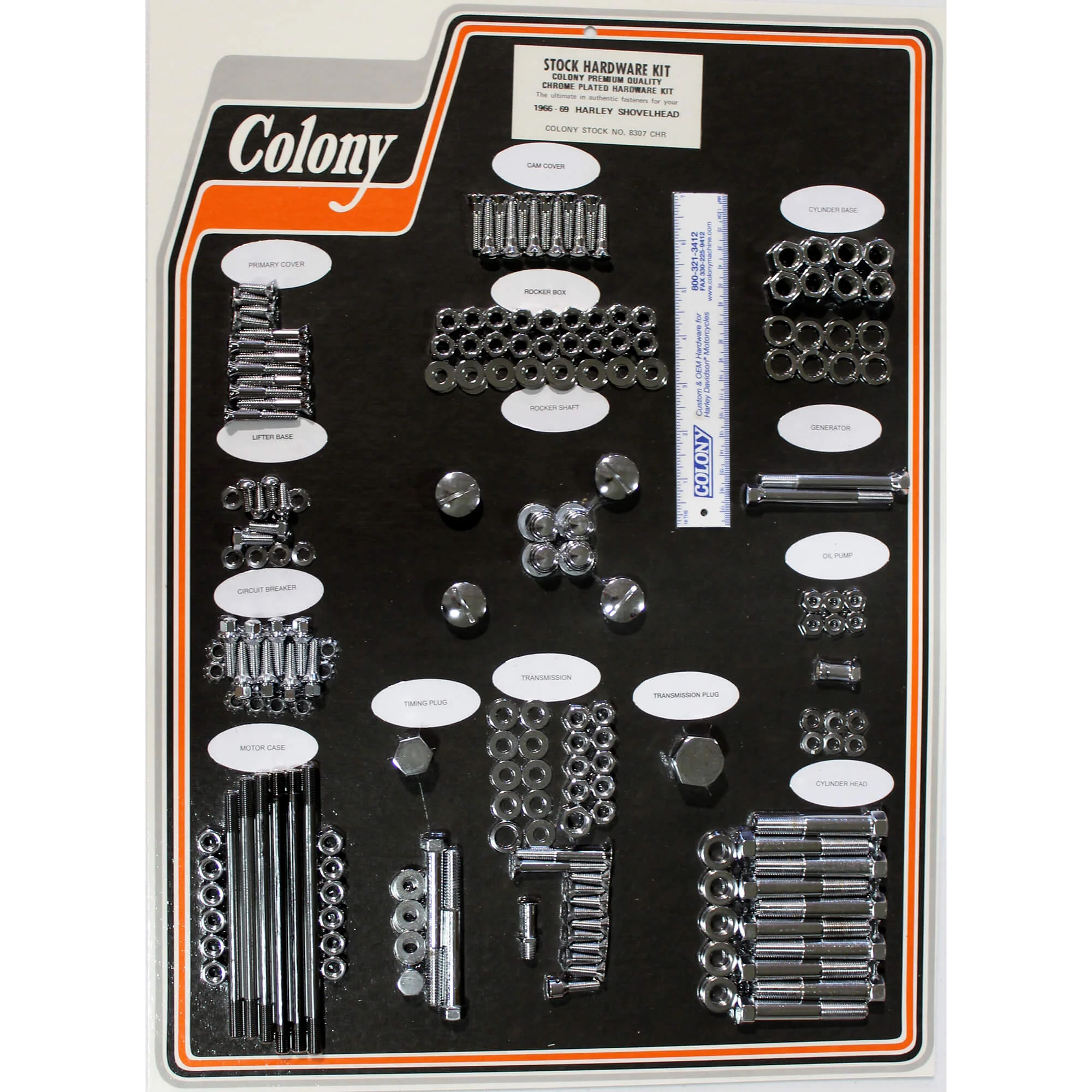 #8307 CHR Complete Stock Hardware Kit - 1966-1969 Harley-Davidson Shovelhead - Chrome Plated