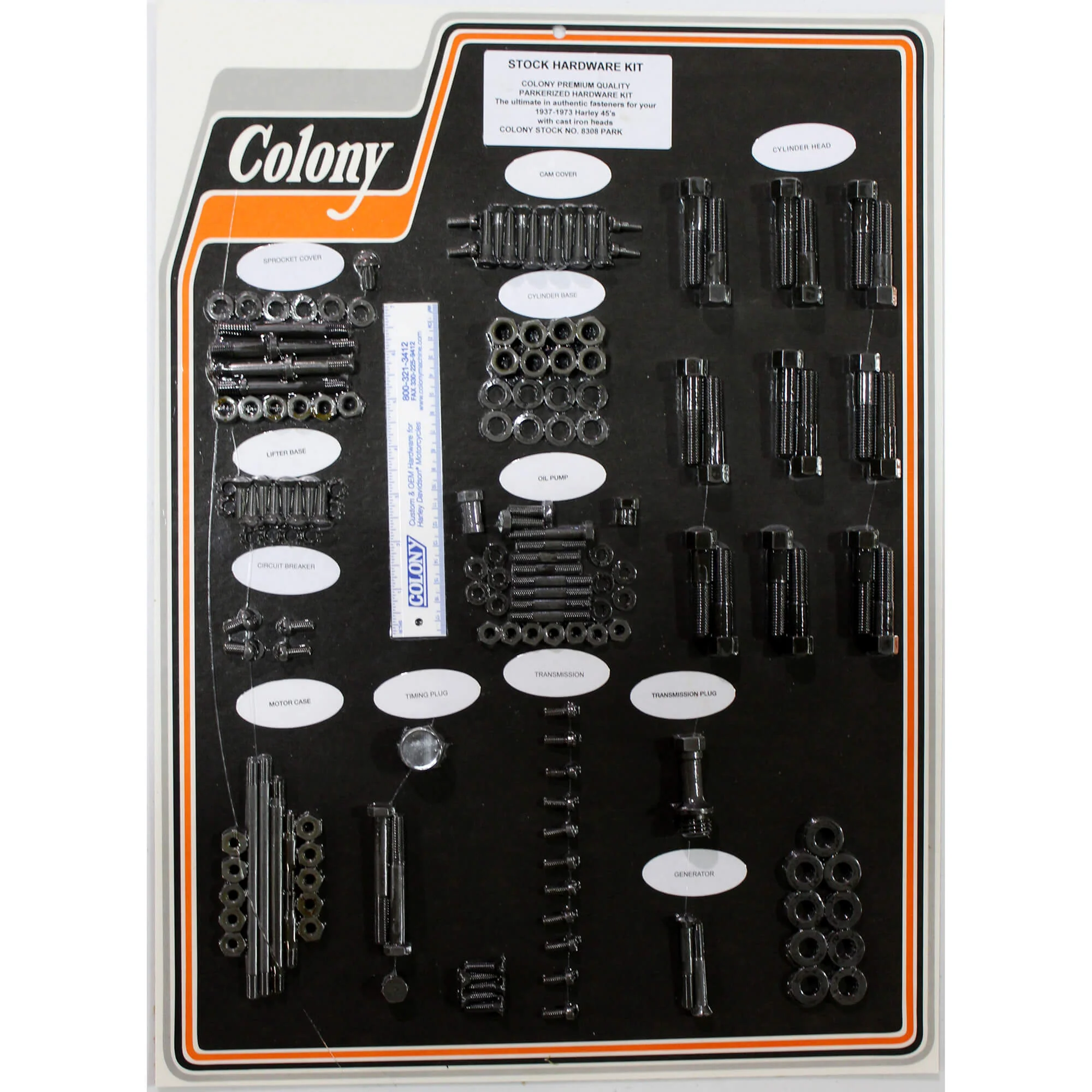 #8308 PARK Complete Stock Hardware Kit - 1937-1973 Harley-Davidson 45 with Cast Iron Head - Parkerized