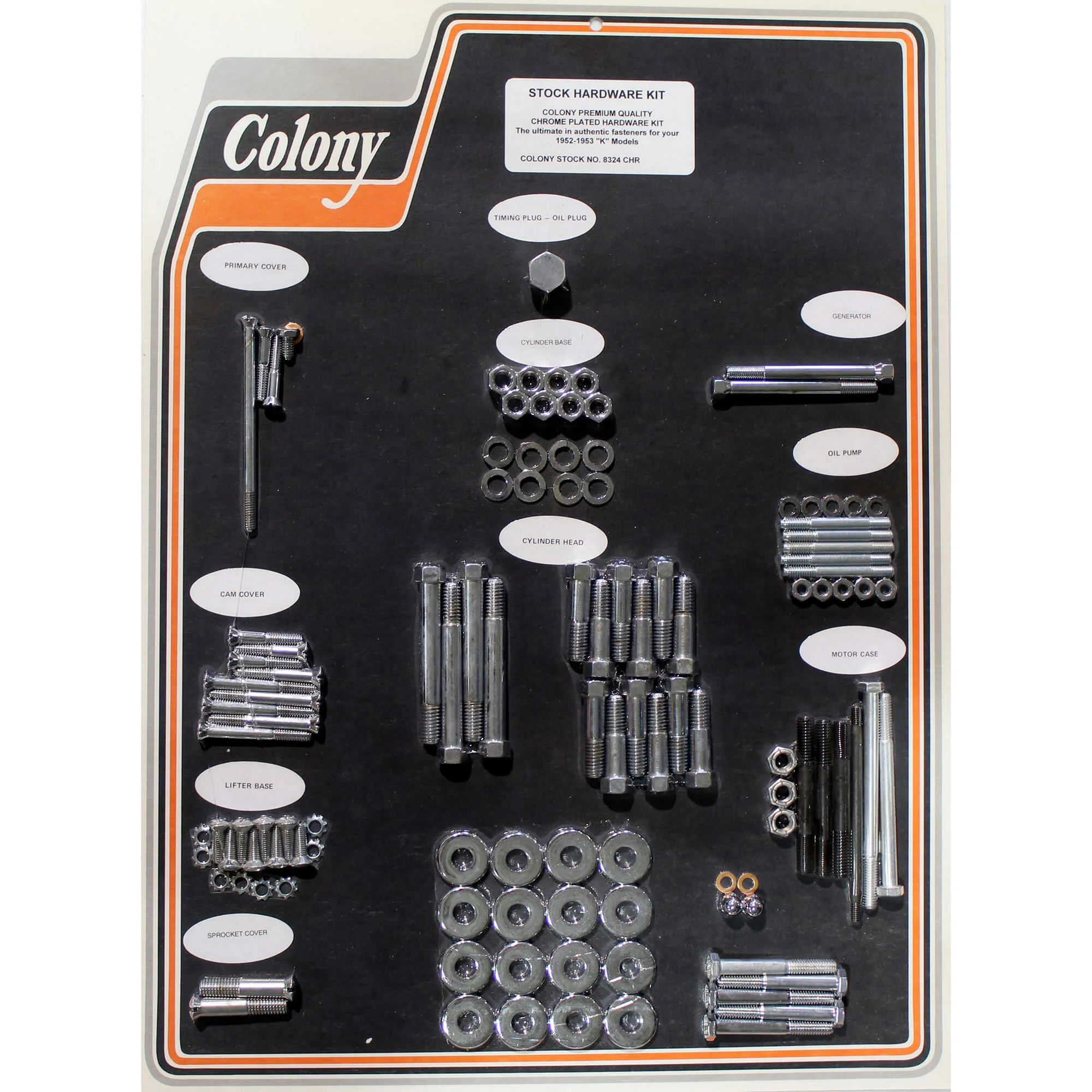 #8324 CHR Complete Stock Hardware Kit - 1952-1953 Harley-Davidson K Model - Chrome Plated