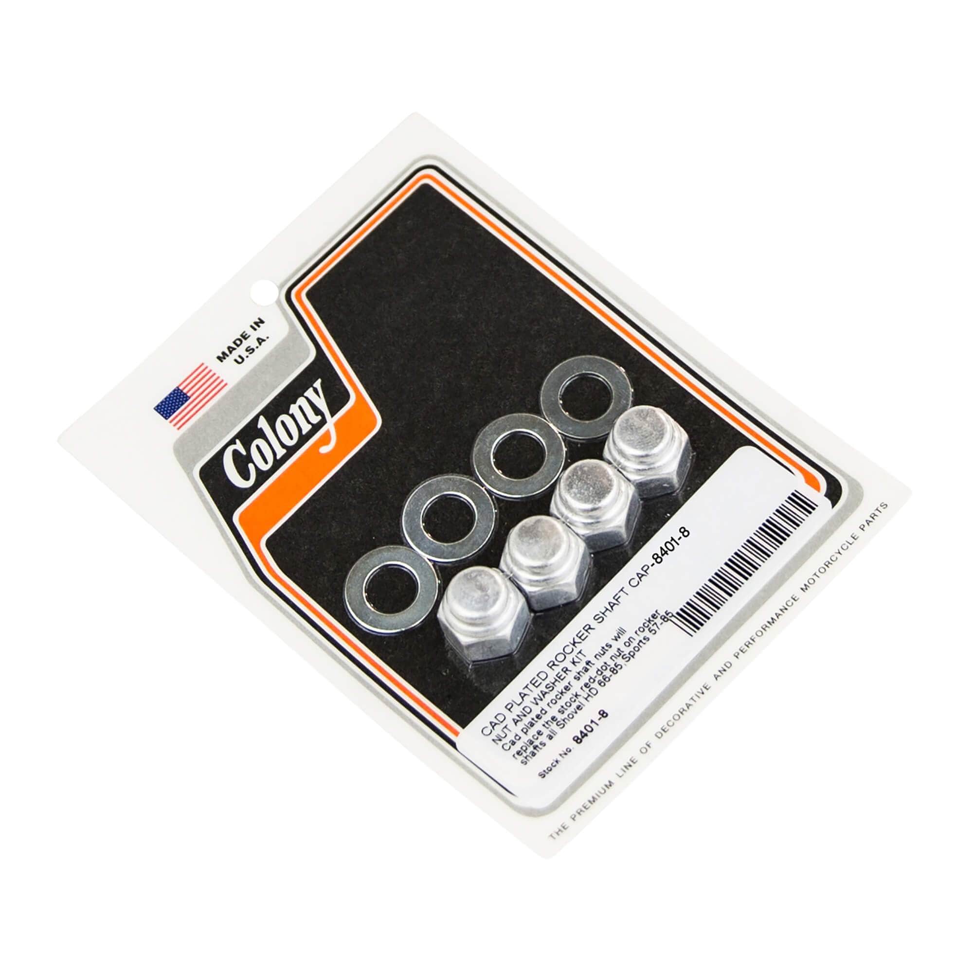 #8401-8 Rocker Shaft Cap Nut & Washer Kit 1966-1985 Harley-Davidson Shovelhead 1957-1985 Sportster - CAD Plated