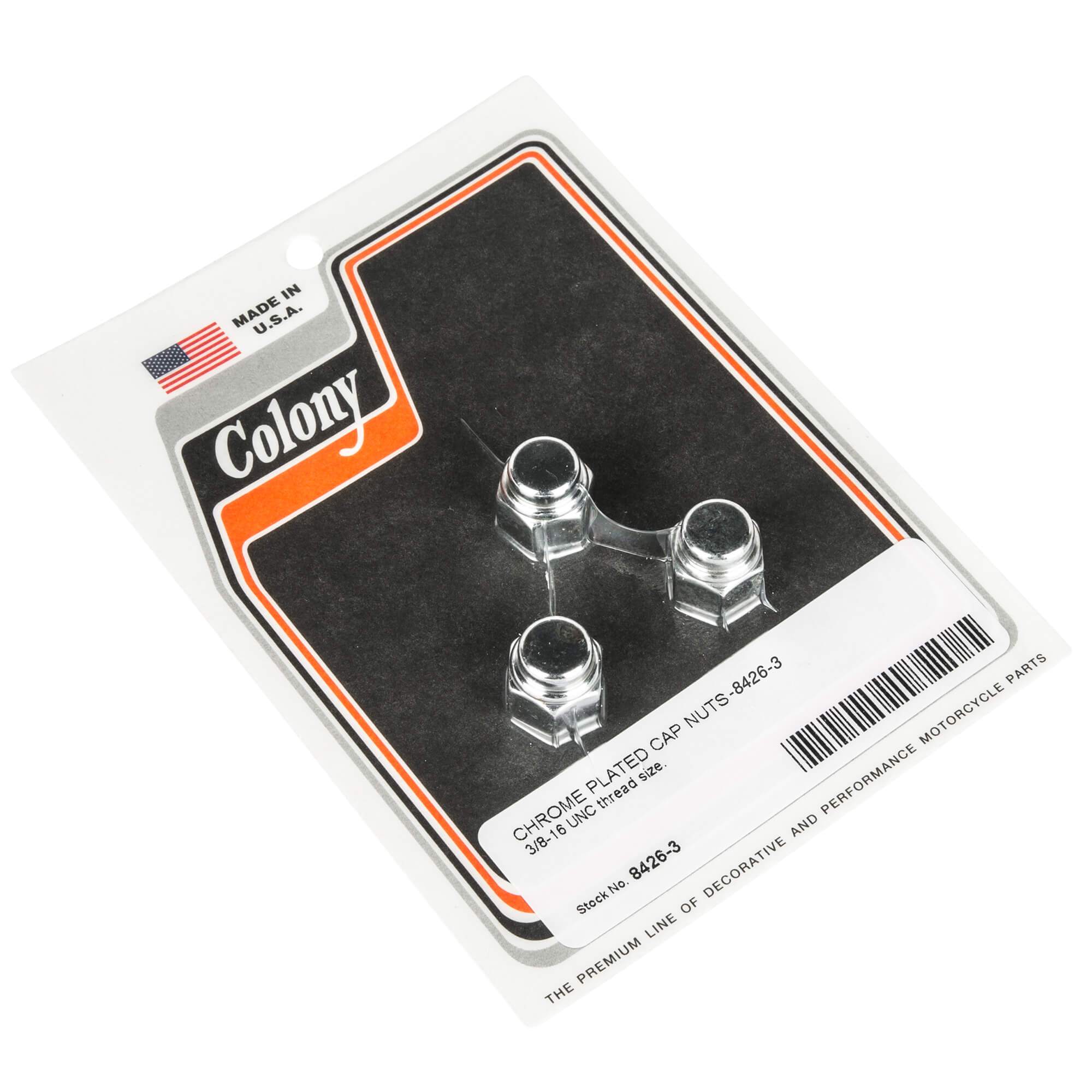 #8426-3 3/8"-16 Cap Nuts - 3 Pack - Chrome Plated