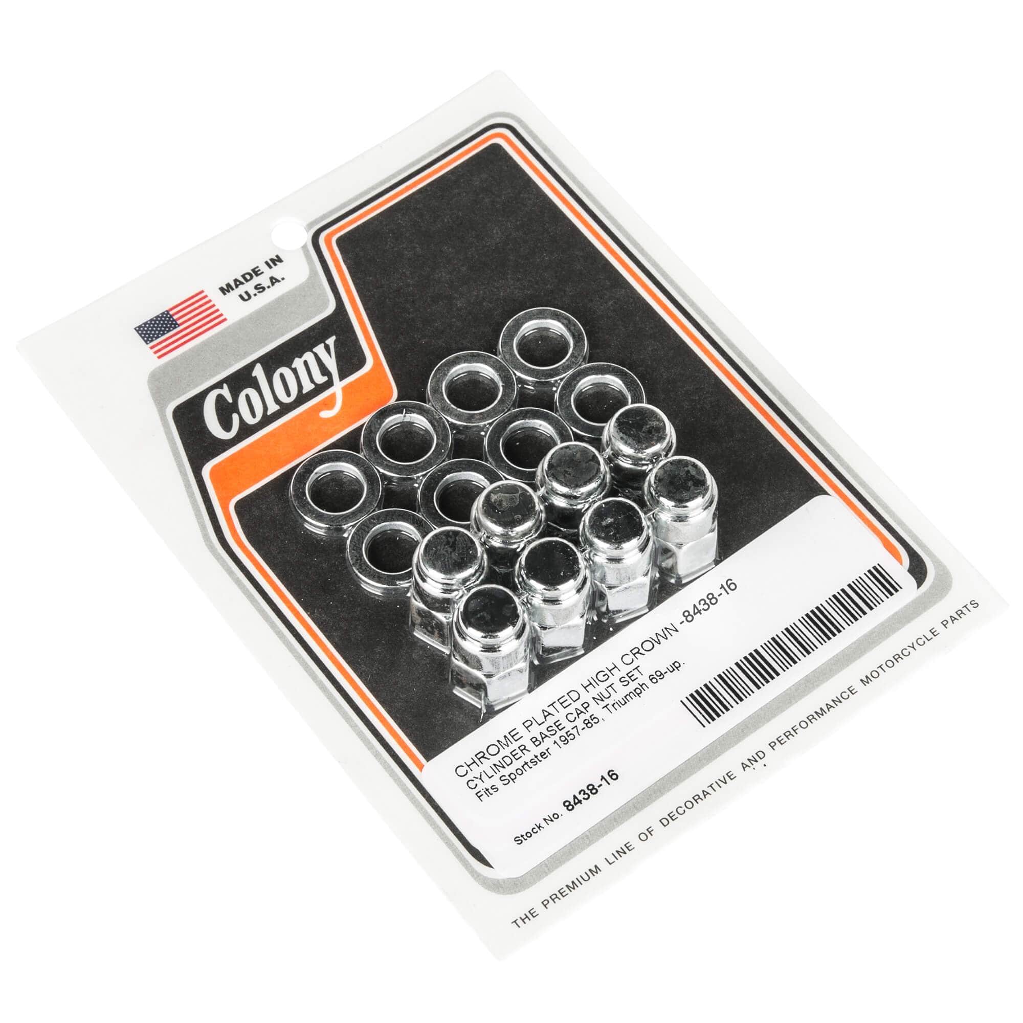 #8438-16 Cylinder Base High Crown Cap Nut Set 1957-1985 Sportster 1969-Up Triumph - Chrome Plated