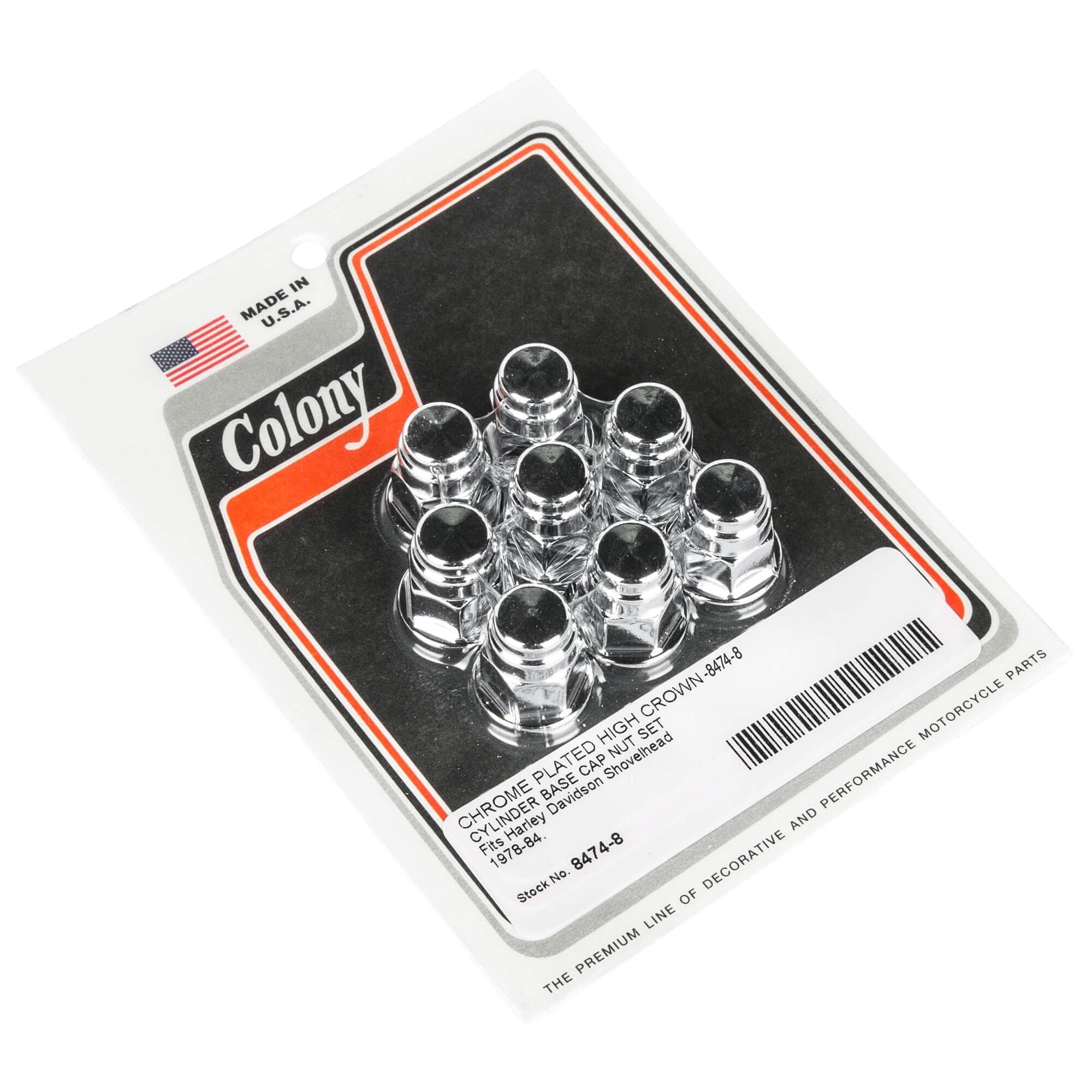 #8474-8 Cylinder Base High Crown Cap Nut Set 1978-1984 Harley-Davidson Shovelhead - Chrome Plated