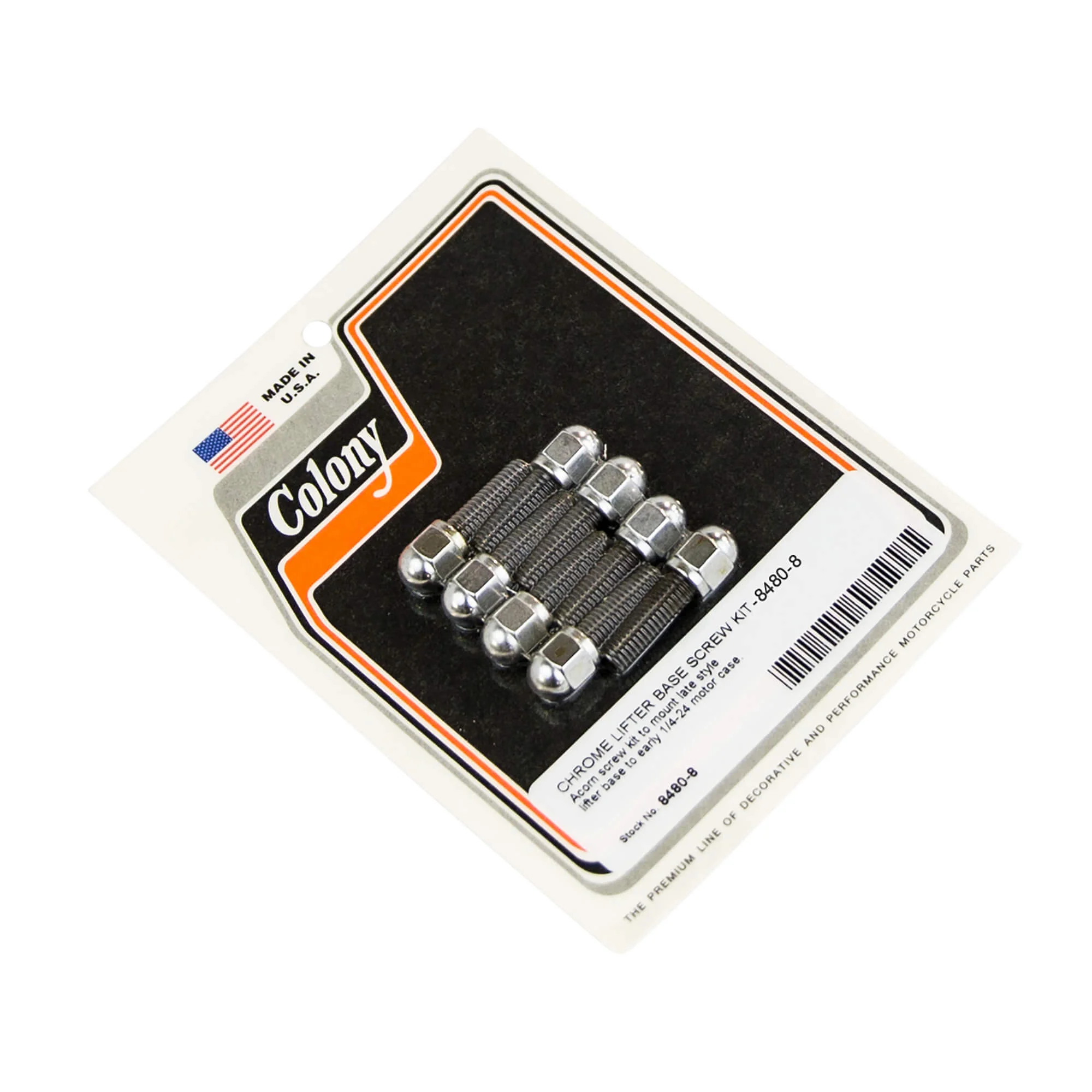 #8480-8 Lifter Base Acorn Head Screw Kit Harley-Davidson Late Style Lifter Base to 1/4-24 Motor Case - Chrome Plated